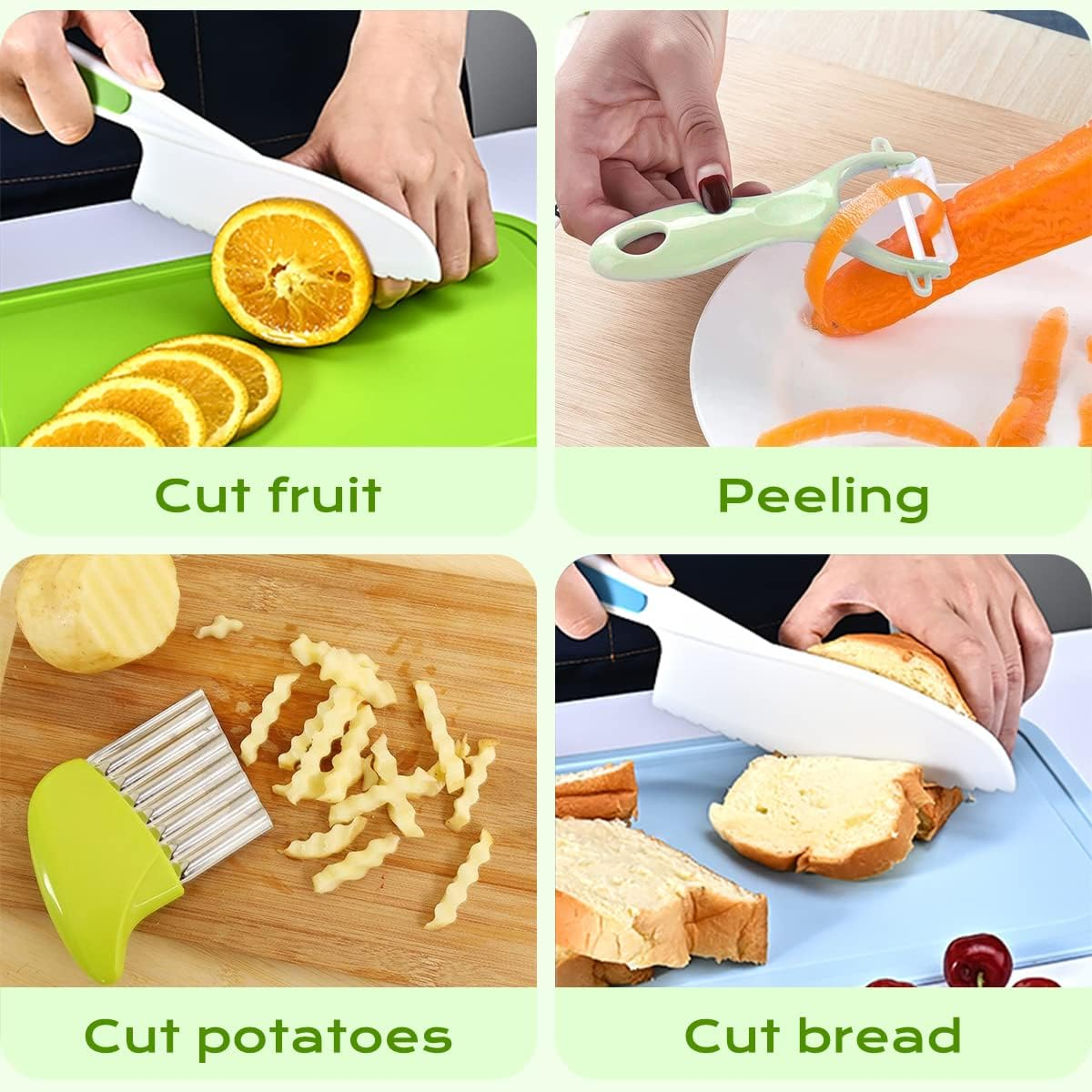 10 Pieces Kids Cooking Cutter Set, Montessori Kitchen Tools Safe Cutting Veggies Fruits, Toddler Kitchen Cutter Set for Chopper, Cutting Fruit and Vegetable (Green)