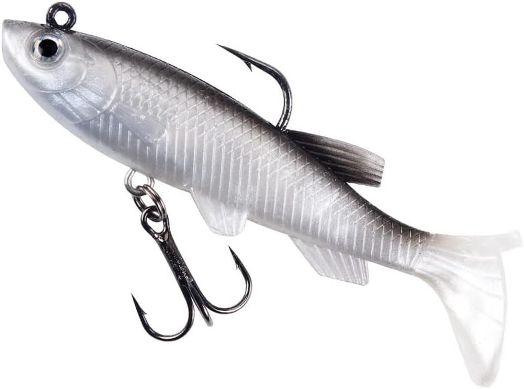 AIMALL 10PCS Soft Plastic Lures, 3.15 Inch Poddy Mullet Flathead Jig Head Fishing Tackle, Stretchy PVC Body with Paddle Tail for Bream, Bass, Cod, and Saltwater Fish image number 1