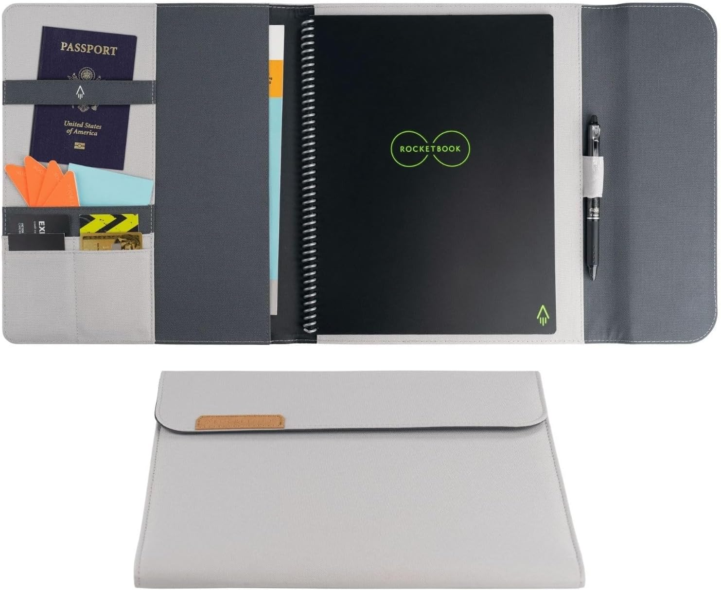 Rocketbook Capsule 2.0 Folio Cover for Core, Panda and Fusion - 100% Recyclable, with Pen Holder, Magnetic Clasp & Inner Storage - Letter Size - 8.5" X 11" - Gray image number 7