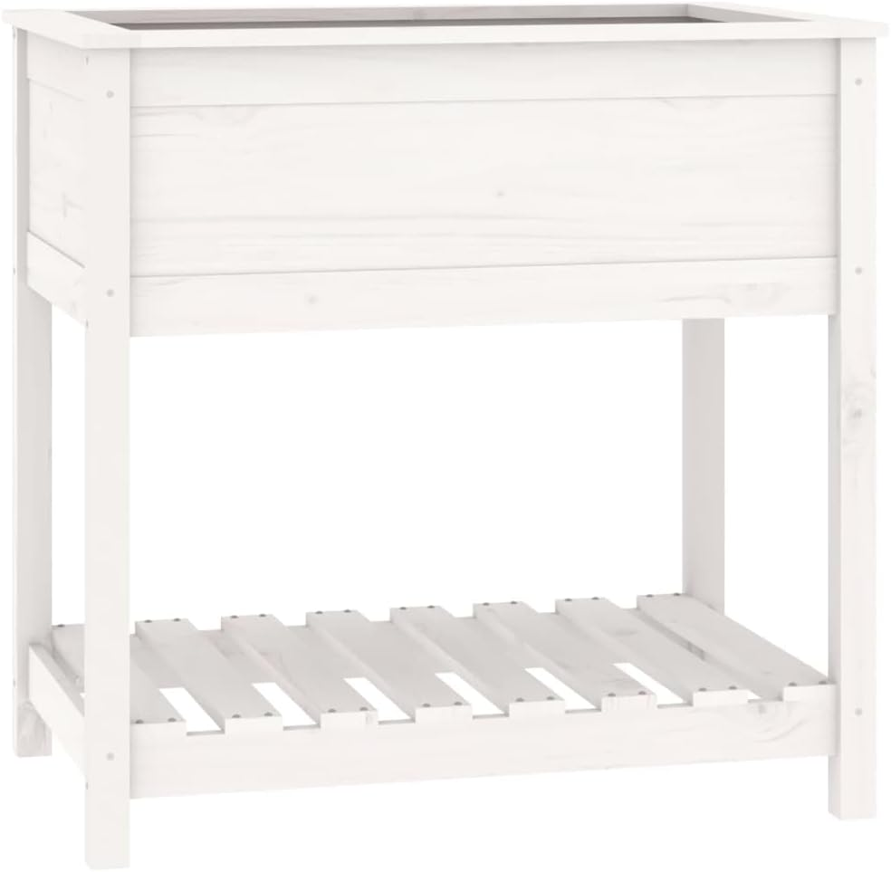 'Vidaxl Gray Solid Pine Wood Planter with Shelf, Square Garden Pot with Ample Planting Space - 54X54X81 Cm