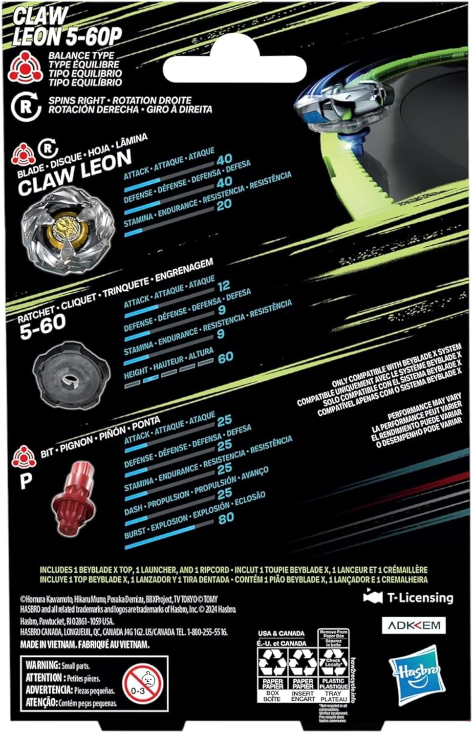 Beyblade X Claw Leon 5-60P Starter Pack Set with Balance Type Right-Spinning Top and Launcher; Battling Top Toys for 8 Year Old Boys and Girls image number 4