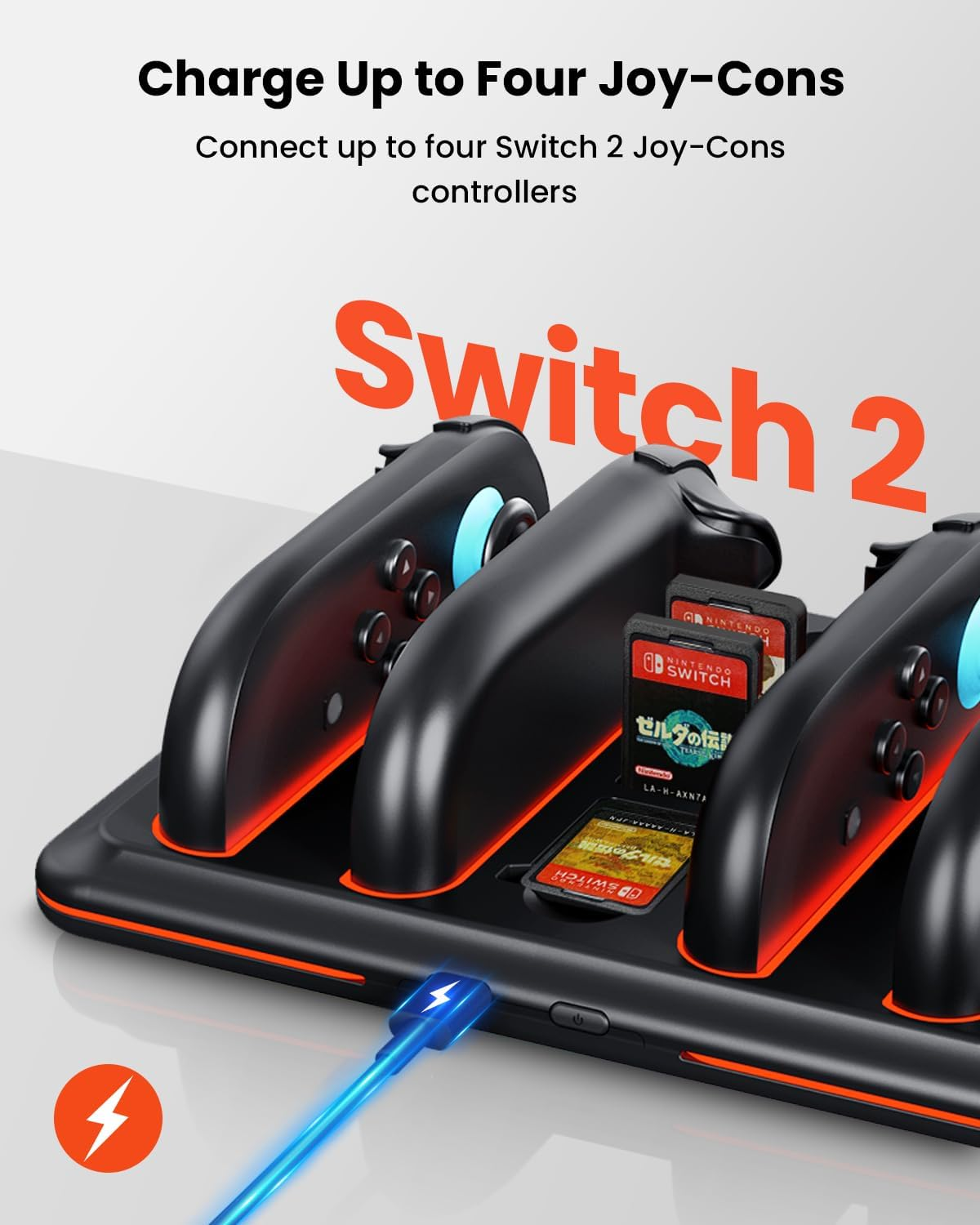 Switch 2 Controller Charger Dock for Nintendo Switch Joycon, Magnetic Charging Dock Station with RGB Light Modes, Charger Indicator & USB C Cable, Switch Accessory Kits, Storage Four Game Cards image number 5