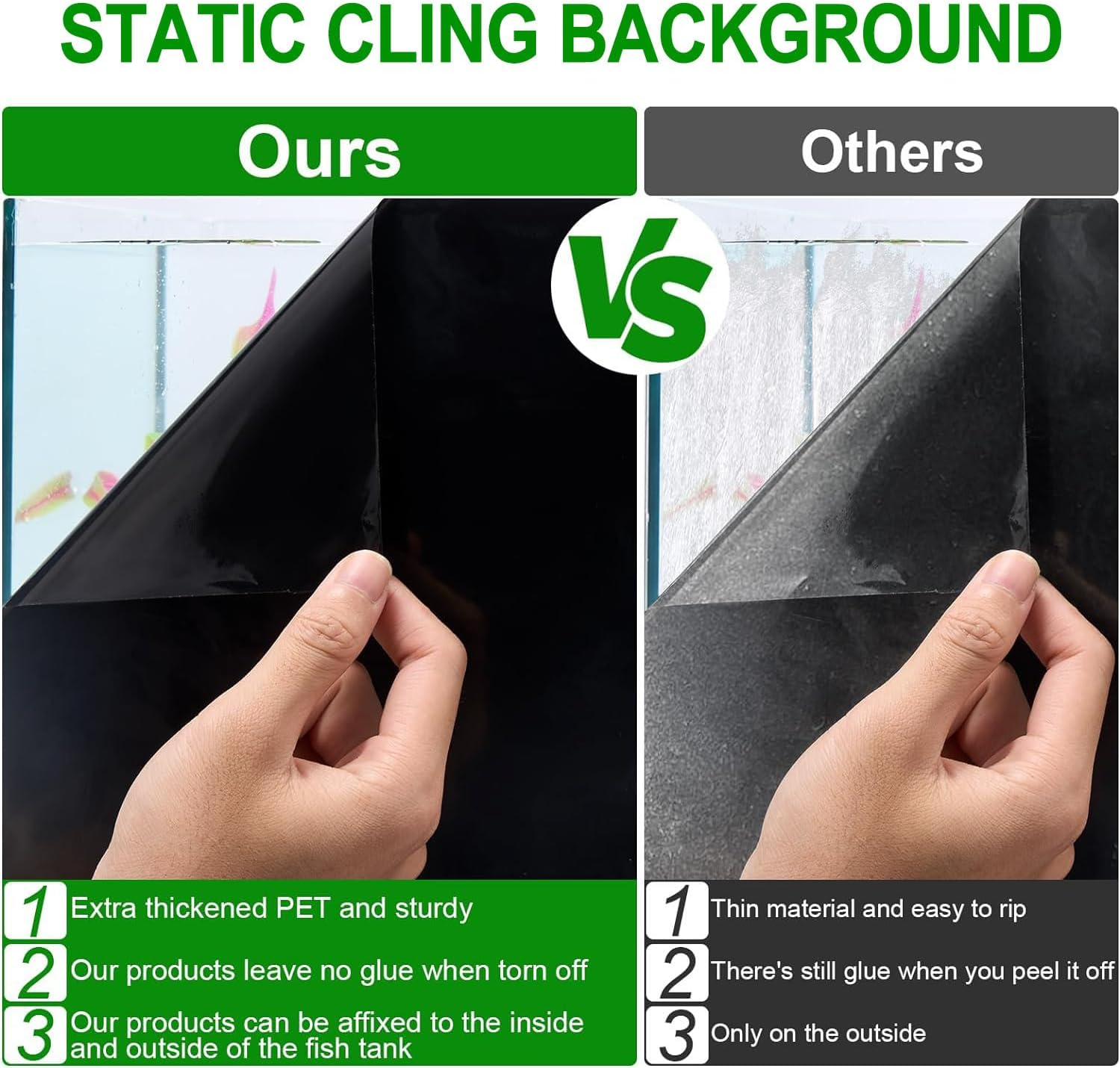 IONPSHG Black Aquarium Background Static Cling Self Adhensive Black Fish Tank Background Aquarium Backdrop Sticker Fish Tank Poster Aquarium Wallpaper for Aquarium Decoration and Fish Coloring image number 3