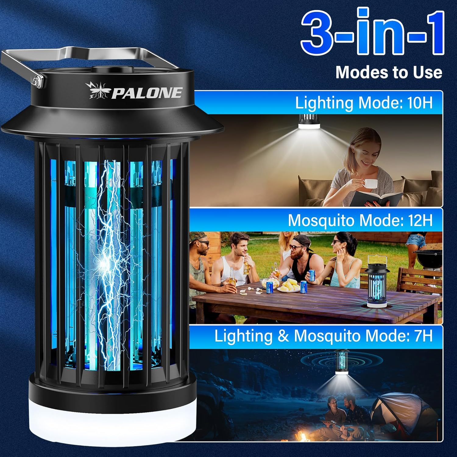 Rechargeable Fly Zapper Lamp,Palone Insect Killer Electric USB C,Bug Zapper Indoor,Portable LED Mosquito Trap,Uv DC Electric Mosquito Lamp,Practical Gifts for Outdoor Camping image number 3