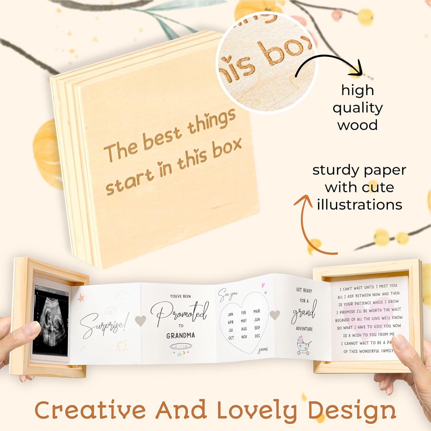 Pregnancy Announcement for Grandma - Surprise Grandma Baby Announcement Box, Ultrasound Picture Frame Pregnancy Reveal, New Baby Announcements Ideas image number 1