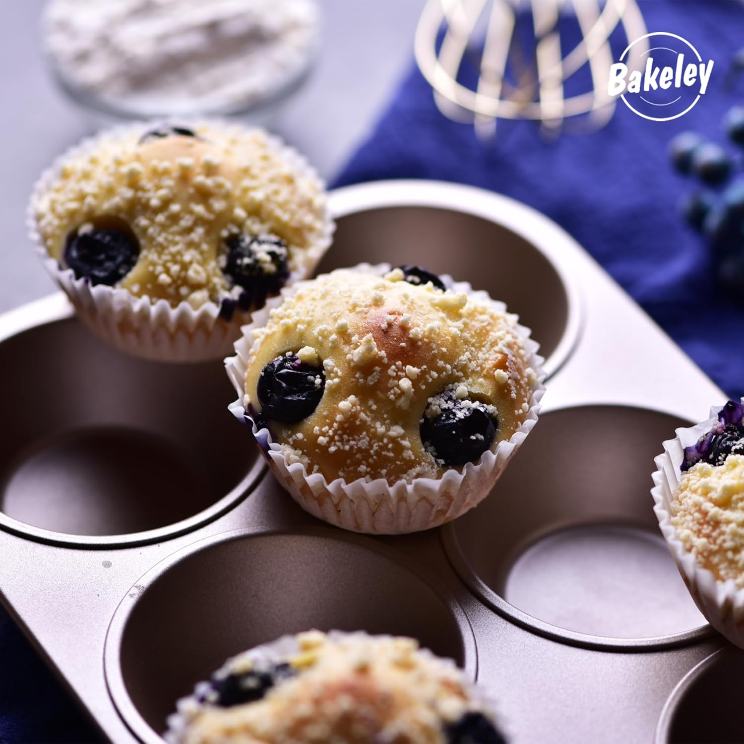 Bakeley Muffin Cake Pan, 6-Cavity Non-Stick Cupcake Pan Bakeware for Oven Baking (Champagne Gold) image number 1