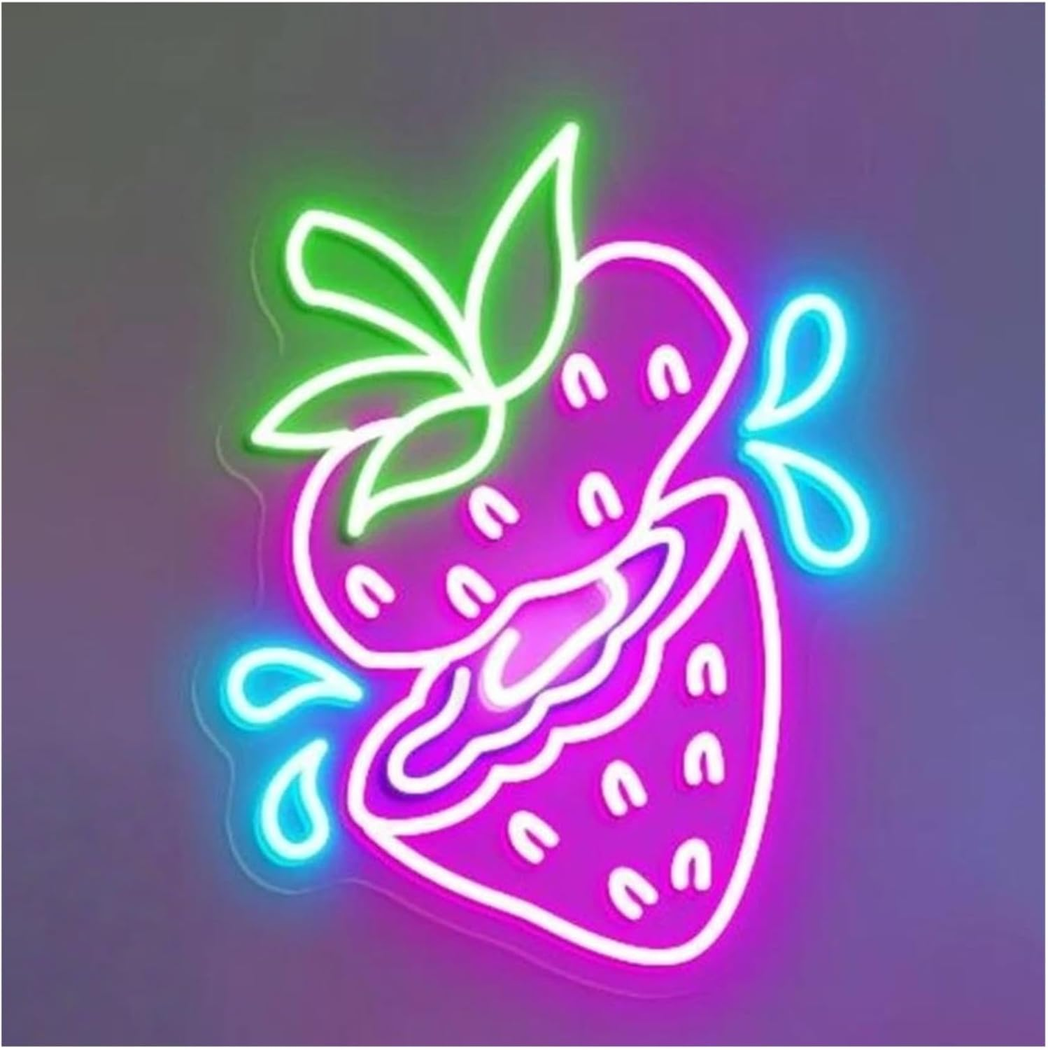 Hanging Art Neon Signs Strawberry Neon Sign Fruit Shop Wall Art Decorative Lamps Bar Home Restaurant Coffee Decor for Strawberry Lover 38Cm(C)