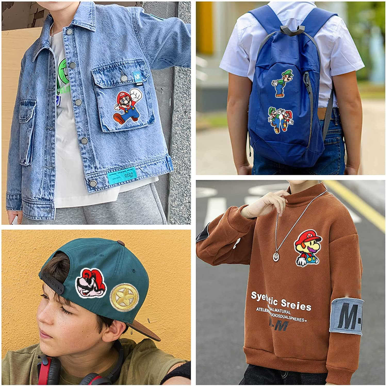 Iron on Patches - 20 Pieces Embroidered Applique, Sew on Fabric Repair Patches, Cute Cartoon Anime Mario Design for Kids Adult Clothes, Jeans, Jackets, Hats, Shoes, Backpacks