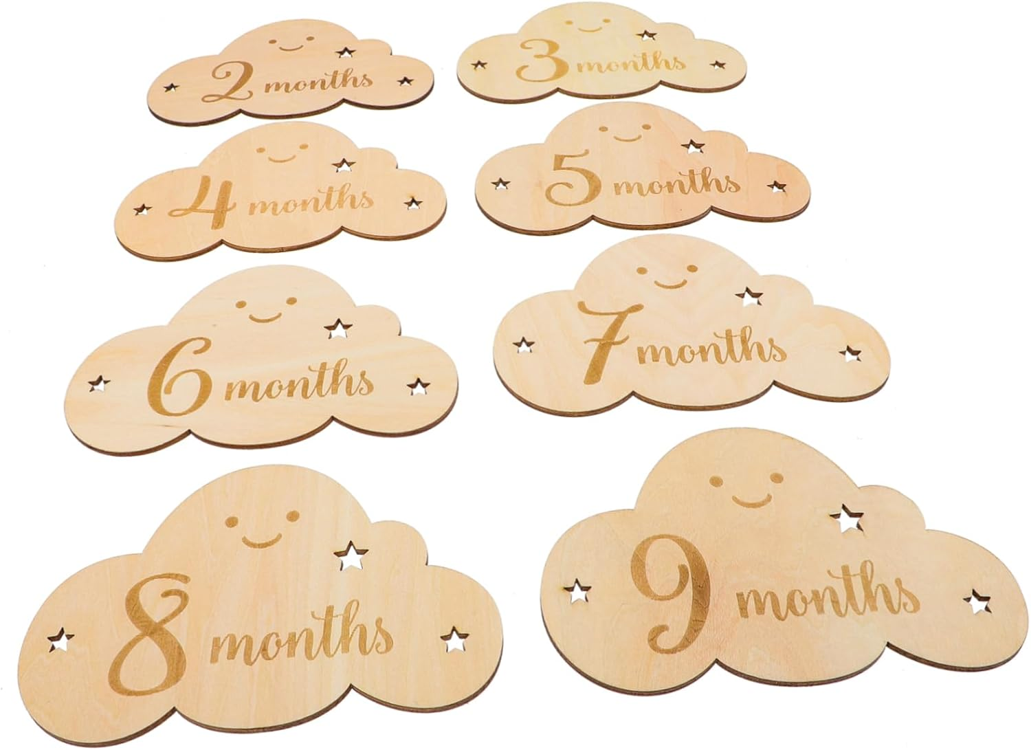 8Pcs Wooden Cloud Monthly Cards for Shower Decorations Newborn Growth Signs image number 5