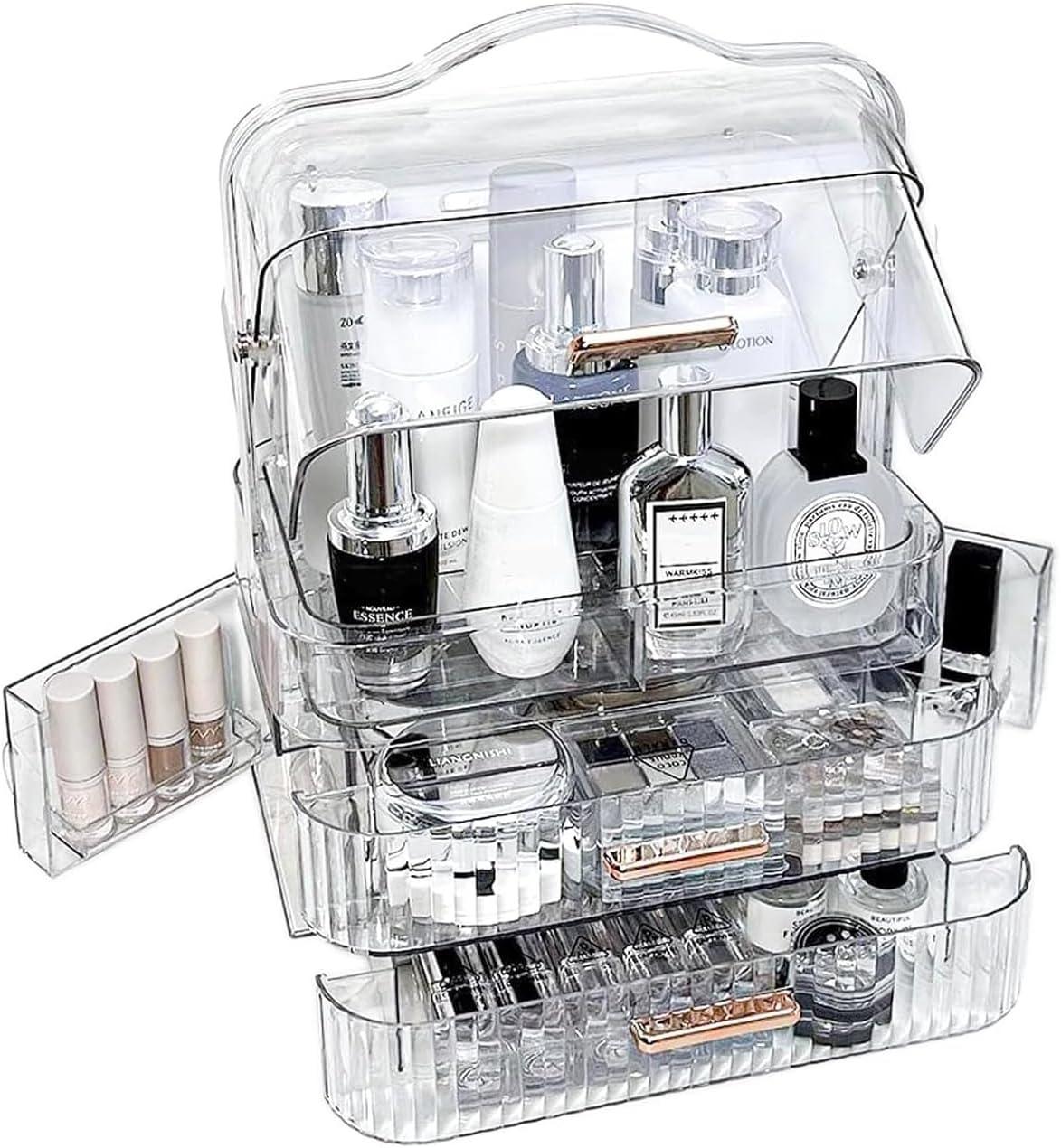 Makeup Organizer Bathroom Organizers and Storage, Clear Skincare Organizer with Lid and 2 Drawers, Cosmetic Organizer Countertop, Cosmetic Display Case for Vanity Bathroom Countertop. image number 6