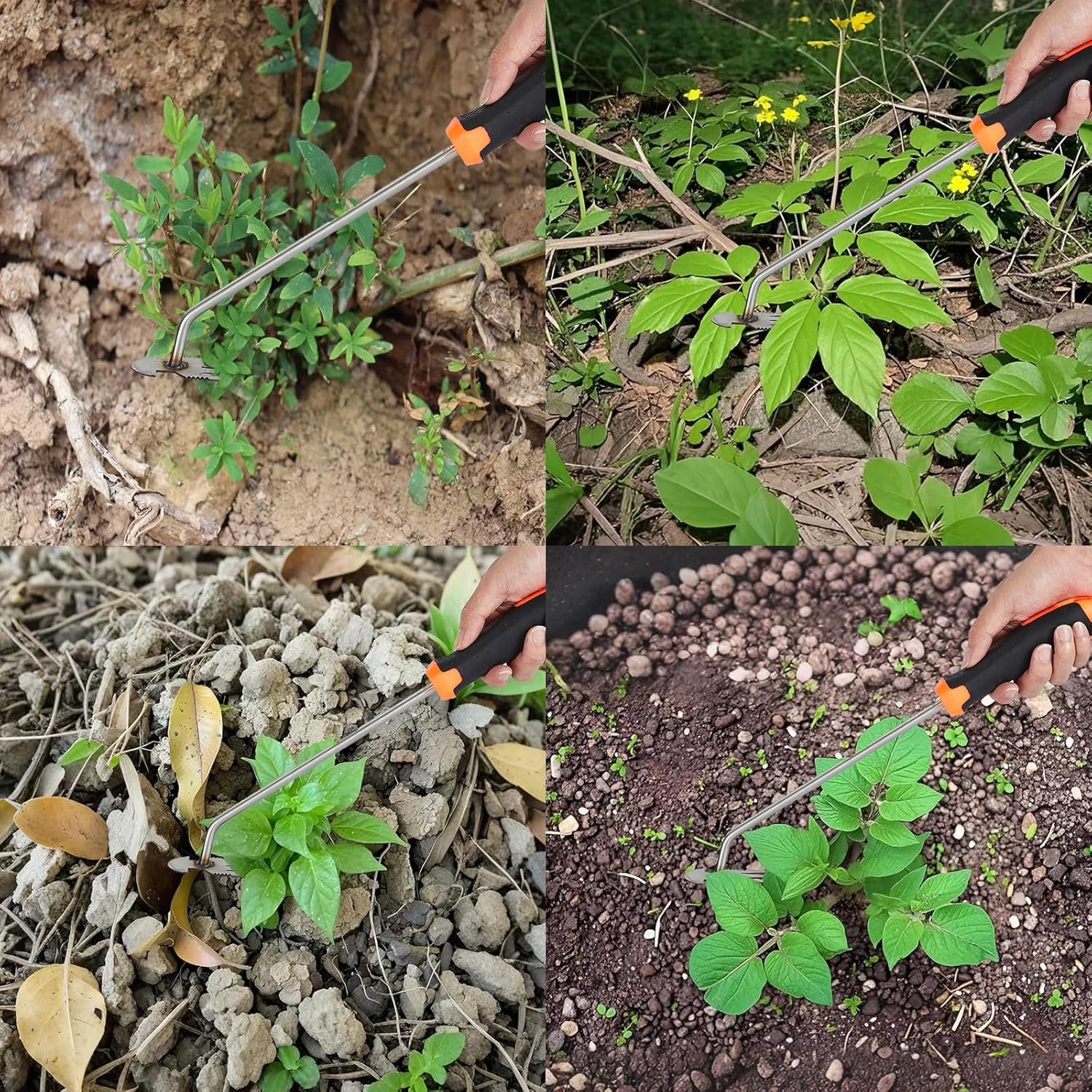 Weed Puller Tool, Rubber Handle Garden Manual Weeder Tool, Portable Stainless Steel Weeding Tools, for Hand Weeder Puller for Vegetable Gardening Backyard Farm Planting & Uprooting Weeding Tool image number 4