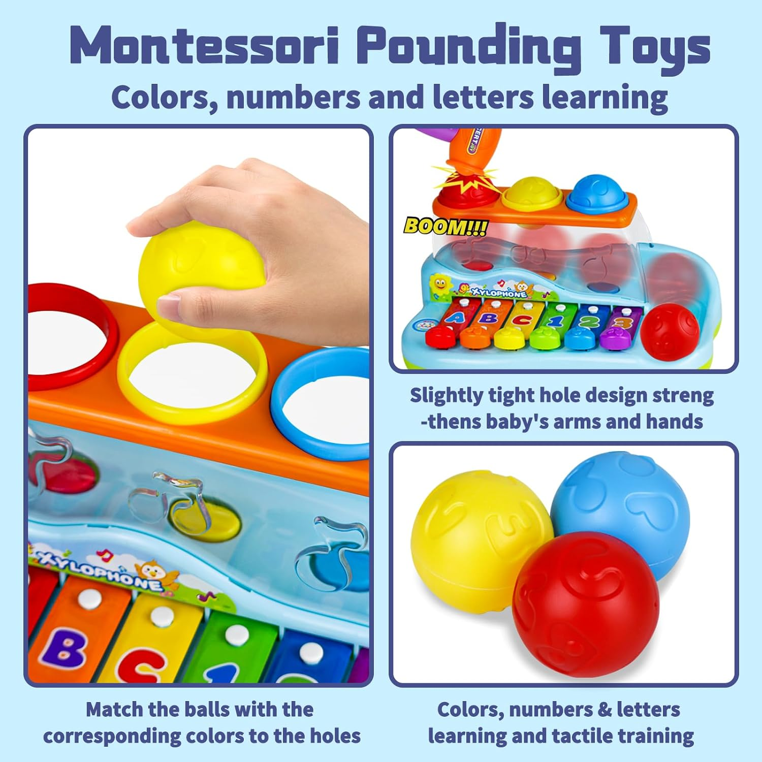 Baby Toys for 1 2 Year Old Boys Girls, Kids Musical Instruments, Hammering Pounding Xylophone Piano Toys with Sensory Montessori Balls, Early Educational Toys for Toddler, Christmas Gifts image number 1