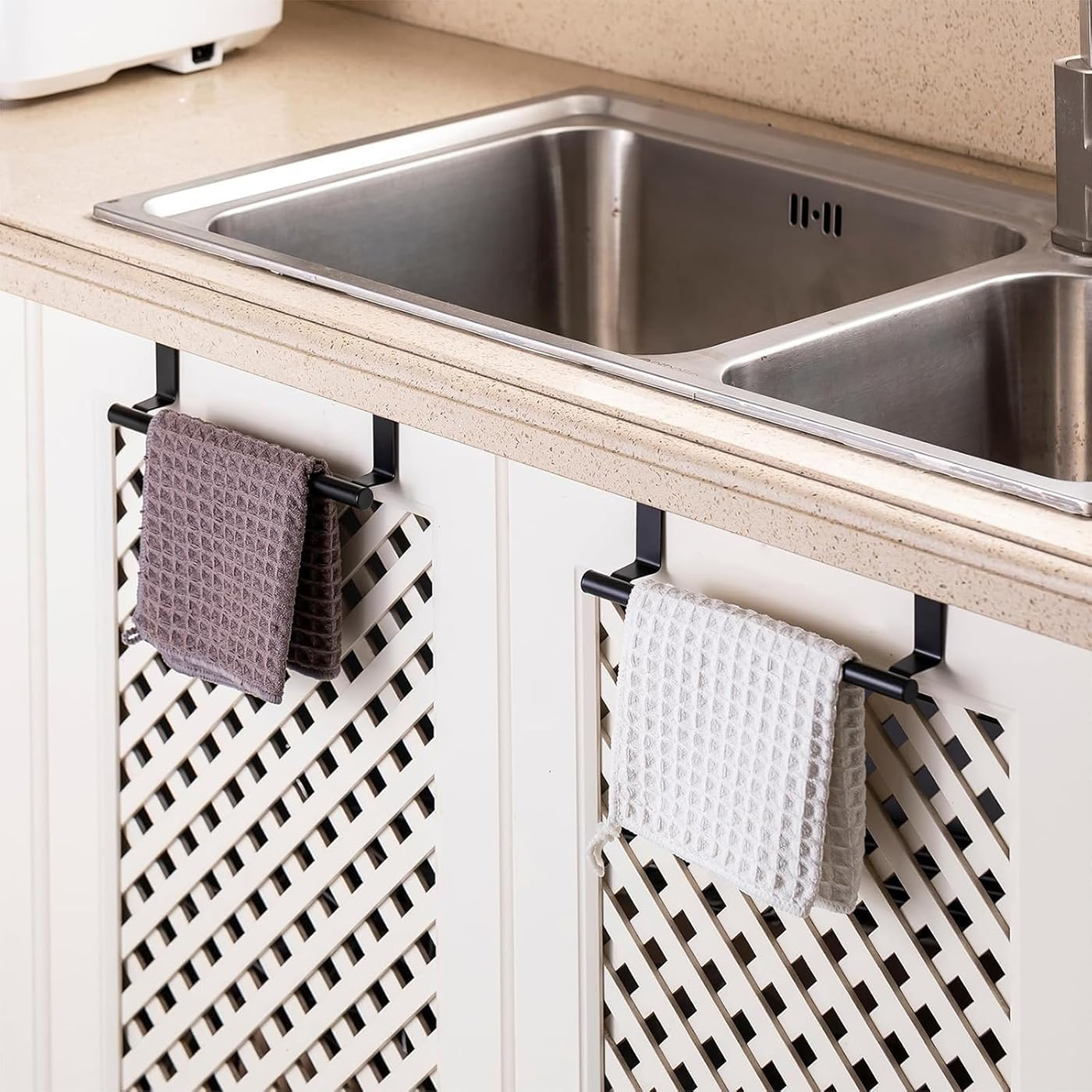 Over Door Towel Rack for Cabinet, 36Cm Dish Towel Holder Kitchen Towel Bar for Tea Towels，Over the Door Hand Towel Hanger for Kitchen Bathroom Cupboard（2 Pack Black） - Silver image number 2