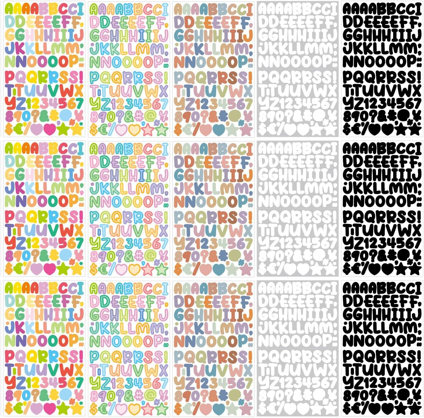15 Sheets Letter Stickers,Colorful Letter and Numbers Stickers,Stars Letters Sticker Self Adhesive Waterproof Sticky for Scrapbooking Water Bottles Cup (Candy Color)
