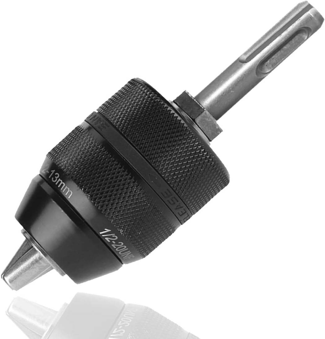 Hymnorq 1/2-Inch Keyless Drill Chuck with SDS plus Shank Adapter &ndash; 1.5-13Mm (1/16" - 1/2") Capacity, 1/2-20UNF Mount &ndash; Heavy Duty All-Metal Self-Tightening Converter for Rotary Hammers