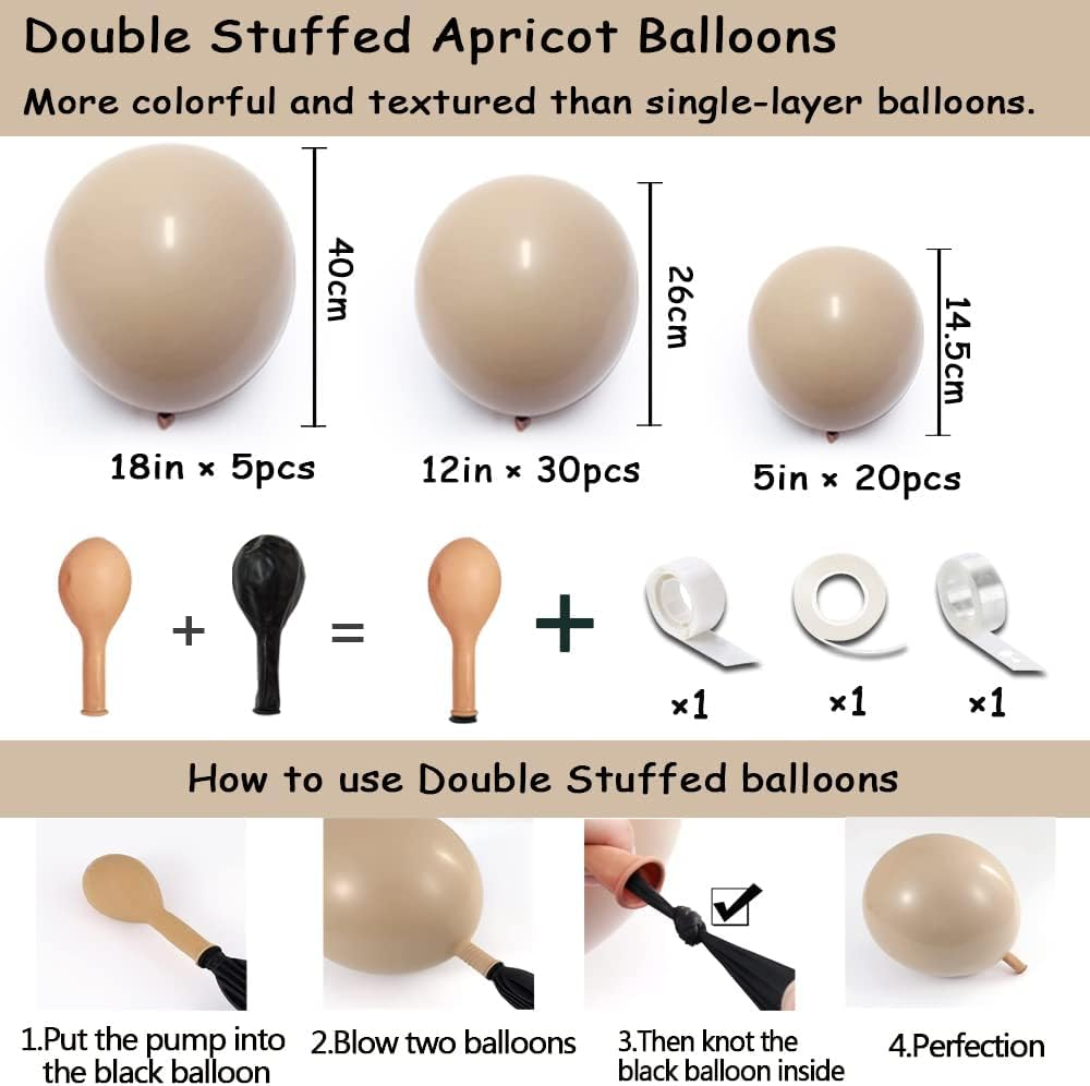 Luxurparty Double Stuffed Nude Beige Balloon Garland Apricot Brown Balloons Latex Arch Kit for Boho Baby Shower Jungle Theme Woodland Teddy Bear Birthday Party Decorations 18In 12In 5In image number 3