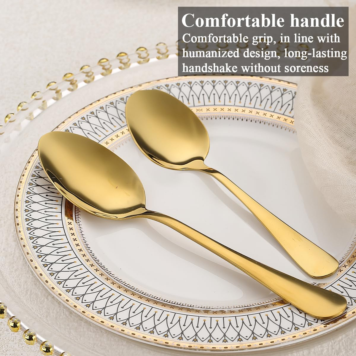 Gold Cutlery Set 48 Pieces Service for 12, Berglander Titanium Gold Coating Handle Stainless Steel Flatware Set, Knives Forks Spoons Silverware Set