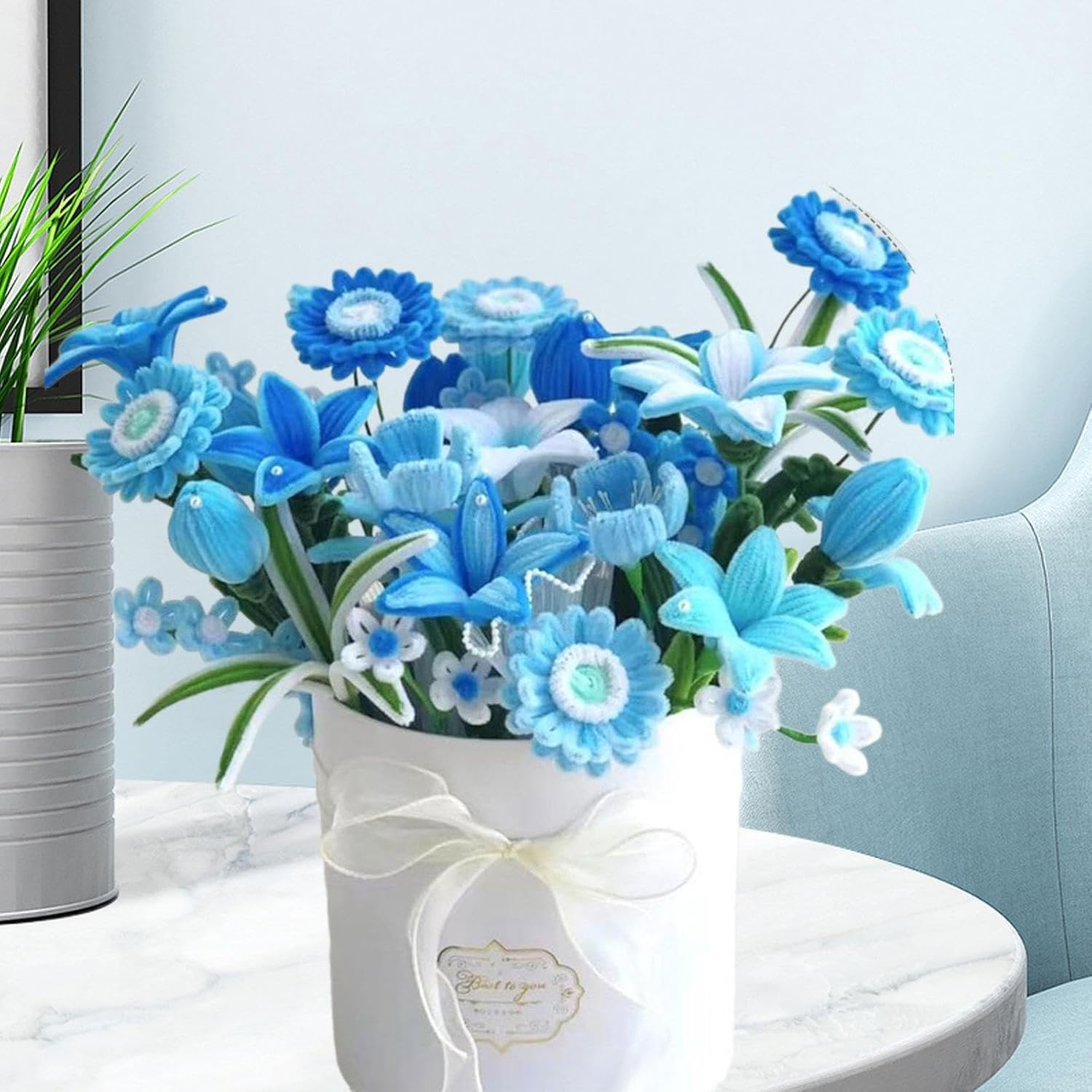 Nishiyuenyi Chenille Pipe Cleaners, Chenille Crafts, Creative Handmade Decorations, Pipe Cleaners for Crafts, Blue - Blue image number 6