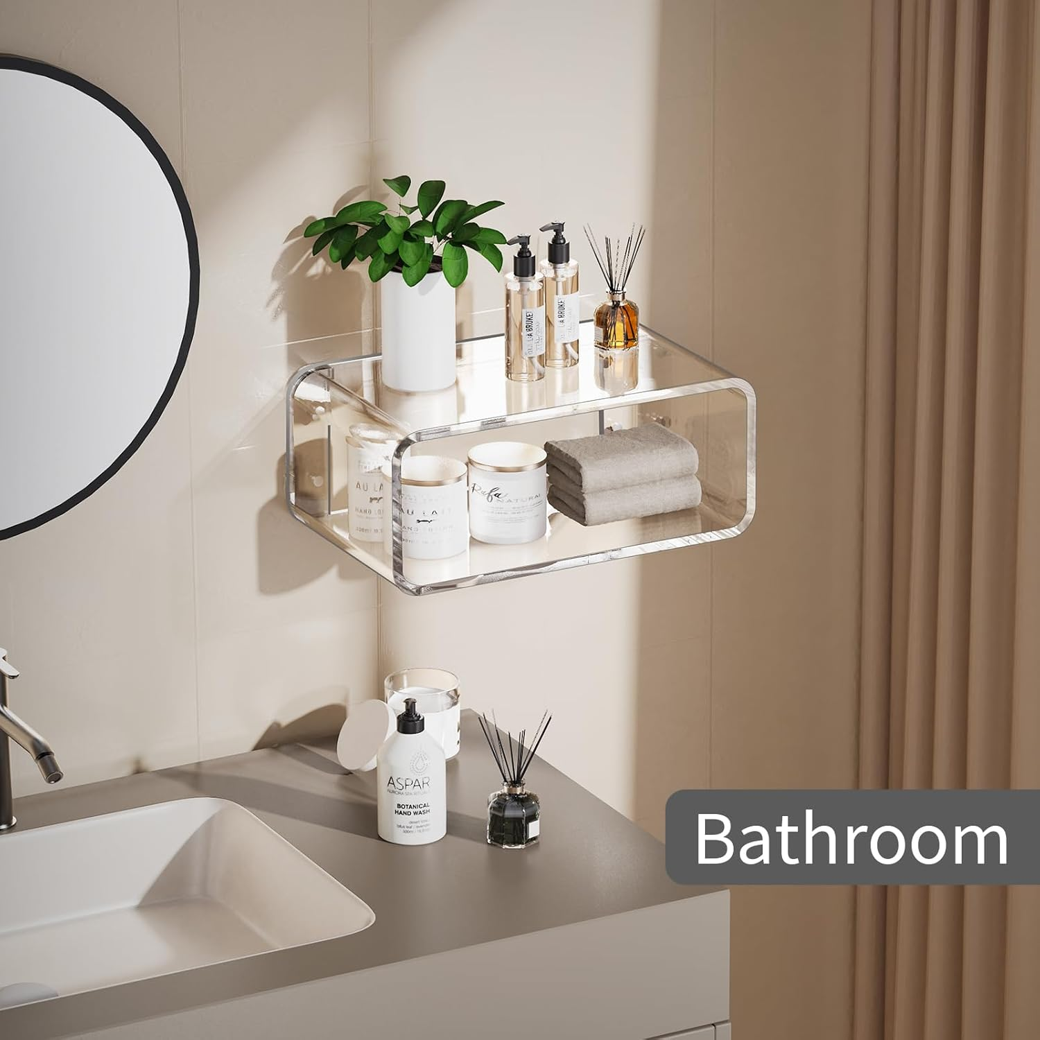 Acrylic Floating Nightstand, Bedside Table, Nightstand Shelf Wall Mounted Bedside Shelf (Clear, Small) - Green image number 5