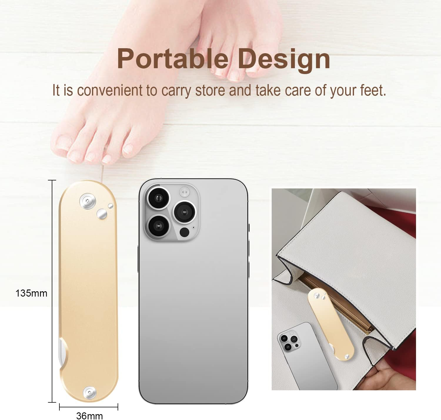 Foot File Callus Remover, 3-In-1 Stainless Steel Foot Scraper for Pedicure, Foot Rasp Callus Remover for Callus Removal, Cracked Feet, Foot Care (Champagne-F6D) image number 4