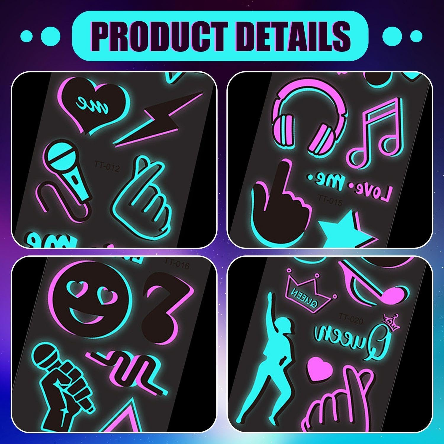 10 Luminous Tattoo Stickers, Creative and Personalised Tattoo Stickers, Waterproof Stickers, Concert Decoration Stickers image number 2