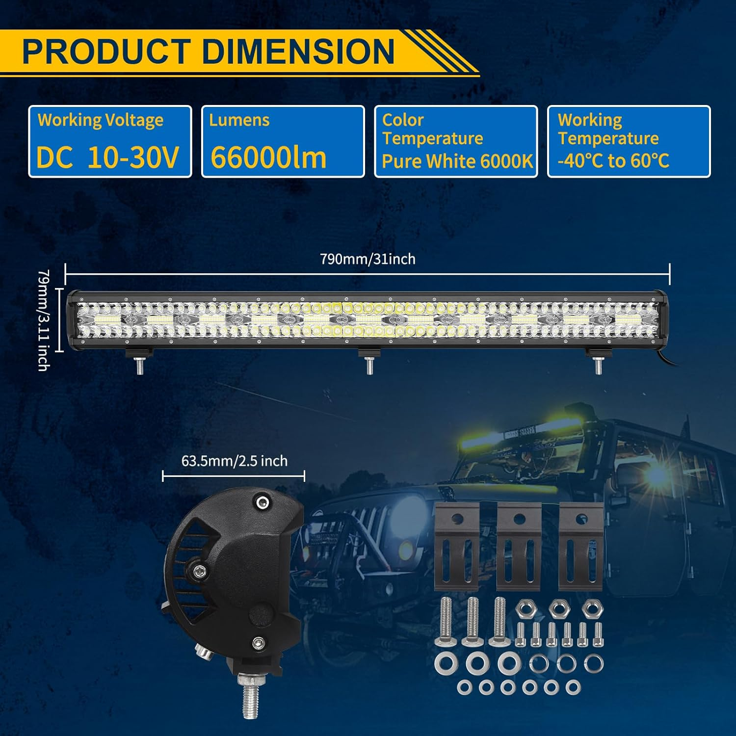 RIGIDON 8D 31 Inch 79 Cm 660 W Outdoor Aluminium LED Light Strip, 12 V 24 V Waterproof Warm White Off-Road Lighting for Car SUV Offroad ATV SUV Truck Tractor Vehicles 4 X 4, Direct LED Fog Light 6000 image number 2