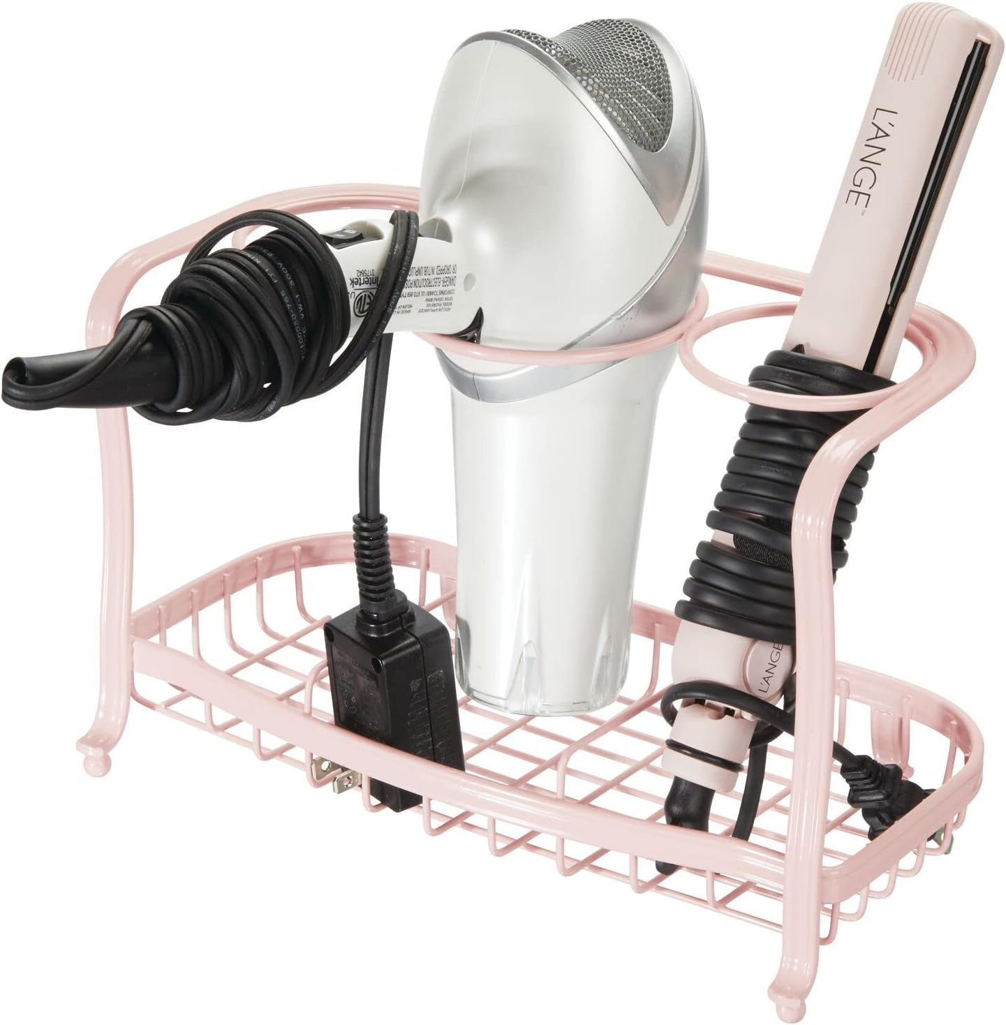 Mdesign Hair Care & Styling Tool Organiser Holder Hair Dryer Holder Freestanding - Hairdryer Holder Store Hot Tools Made with Strong Steel - Hair Straightener Holder for Small Bathrooms - Light Pink image number 3