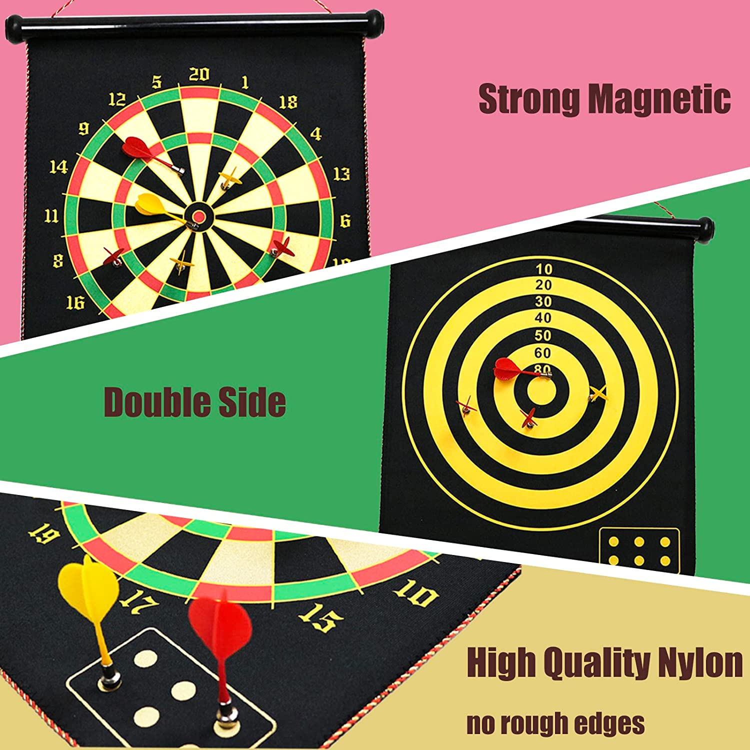 Magnetic Safe Dart Board with 12 Darts for Kids and Adults - Double-Sided Dartboard