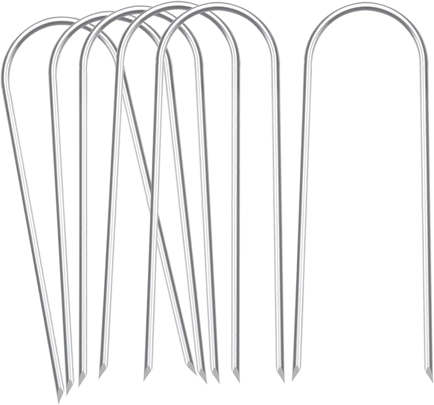Heavy Duty U-Shaped Metal Trampoline Stakes Anchors, 6Pcs Silver Galvanized Steel, 11.8In Long, Sharp Ends, High Wind Resistance image number 2