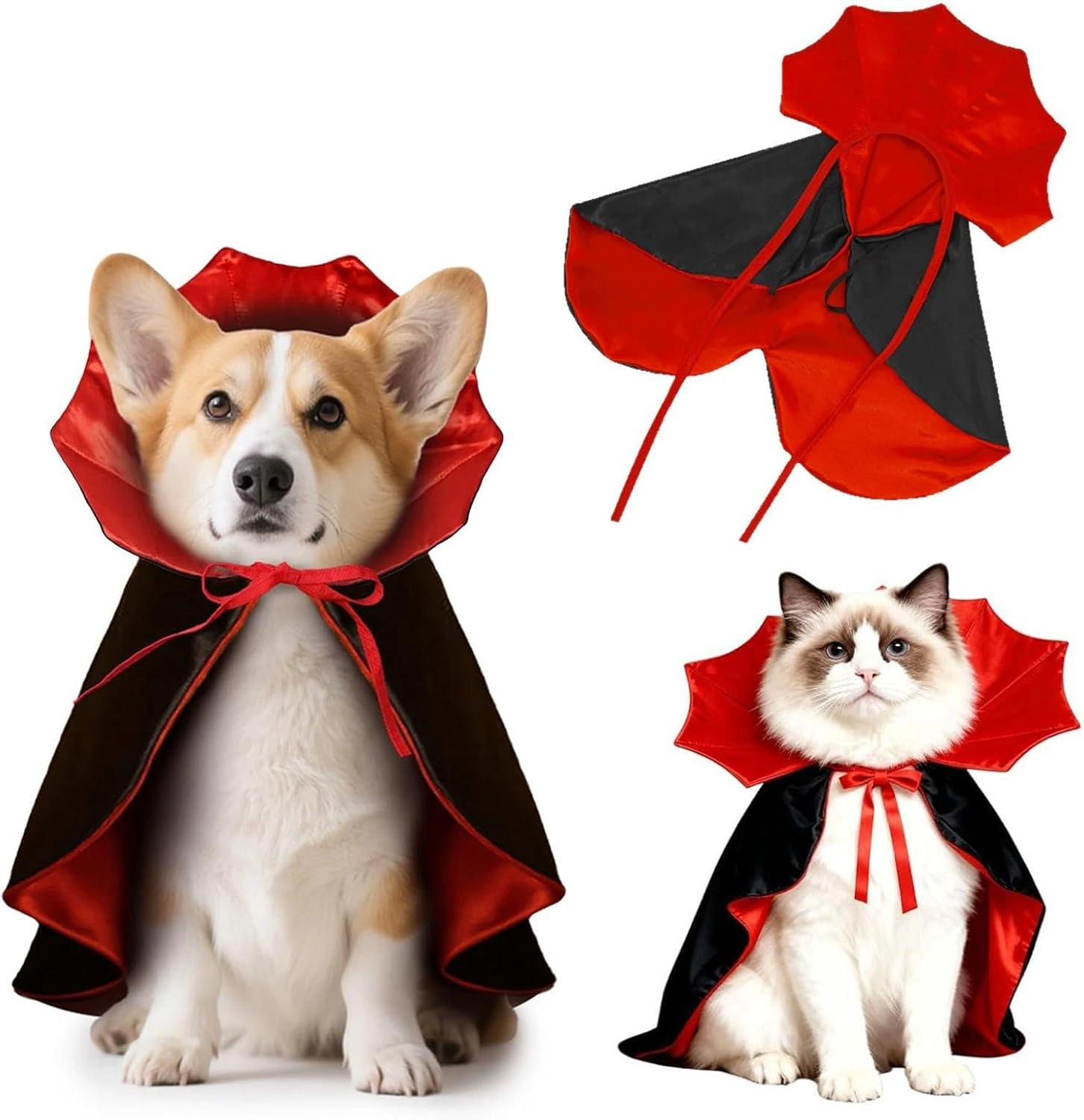 Dinghaole Dog Cat Vampire Costume, Halloween Cat & Small Dog Costume Cape, Adjustable Vampire Cloak for Pets, Small Funny Halloween Cat Vampire Cape, Ideal for Parties, Cosplay and Festive image number 2