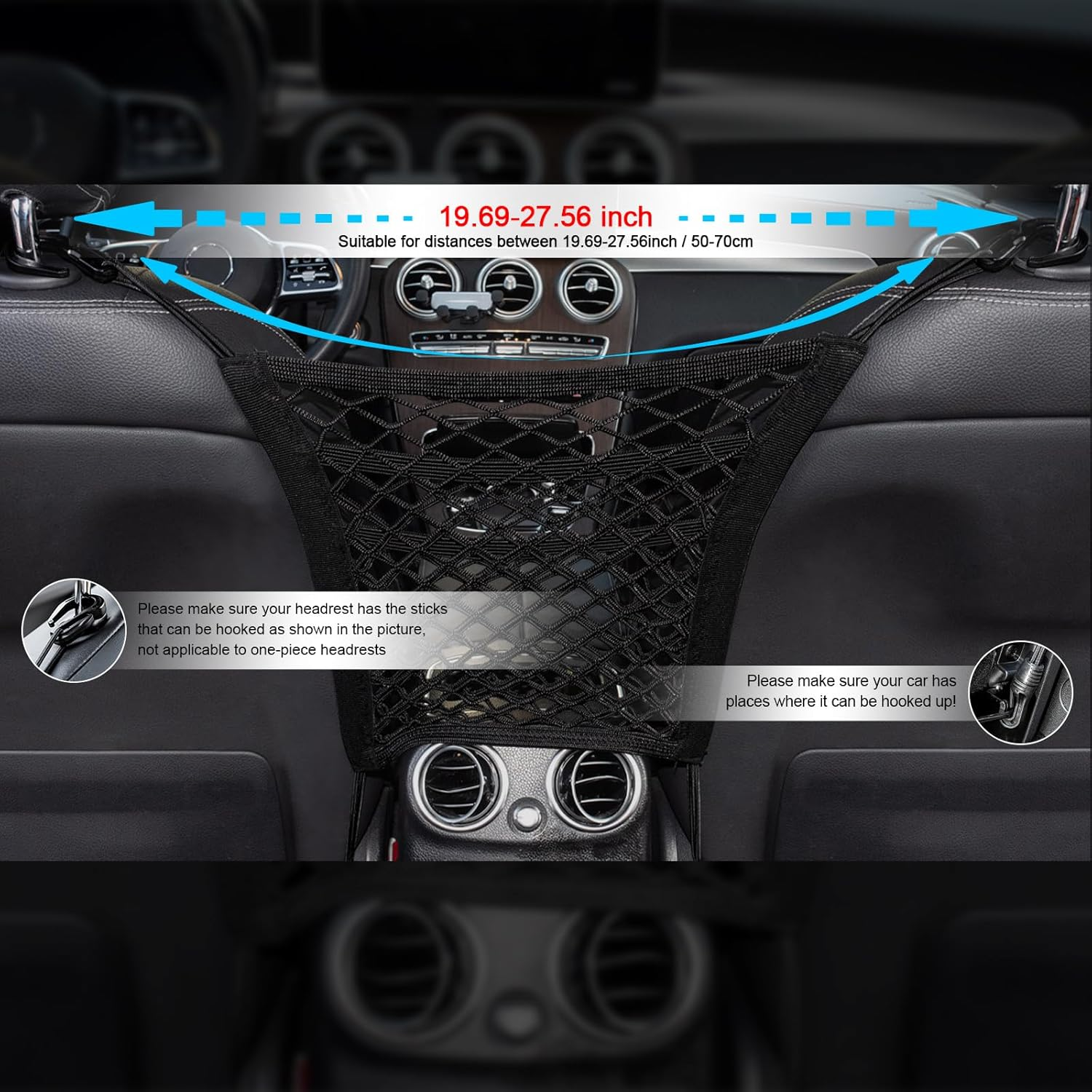 VEHIRIE Sedan Mesh Net Organizer between Seats Gap Filler Handbag Purses Holder Netting Snack Storage Pet Kid Barrier for Car/Suv image number 6