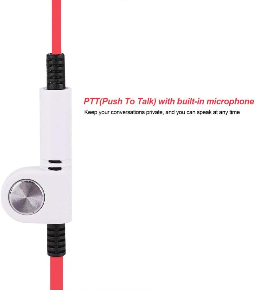 Bewinner Walkie Talkie Headset, 2-Pin K Headphones Headset with PTT Microphone for Walkie Talkie Wireless Head K Suitable for Police Officers, Hotel Guardians (Red) image number 3