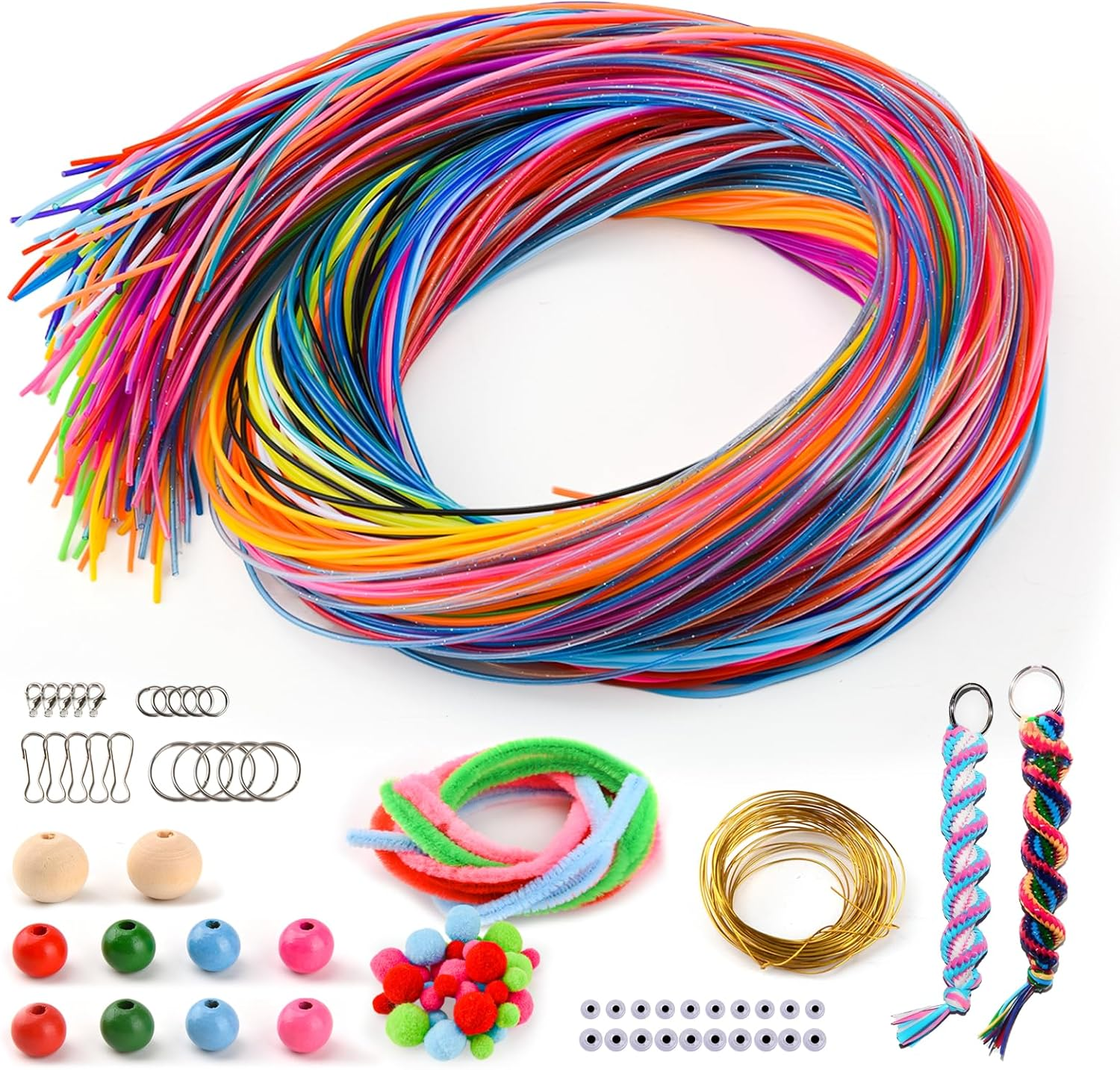 295 Piece Scooby DOO Ribbons Set, Scoubidou Ribbons, Latch Bands with Keychain, Hooks, Wooden Beads, Pom Poms, Craft Wire and Pipe Cleaners for Crafts Bracelets, Necklaces, Keyrings and DIY image number 1