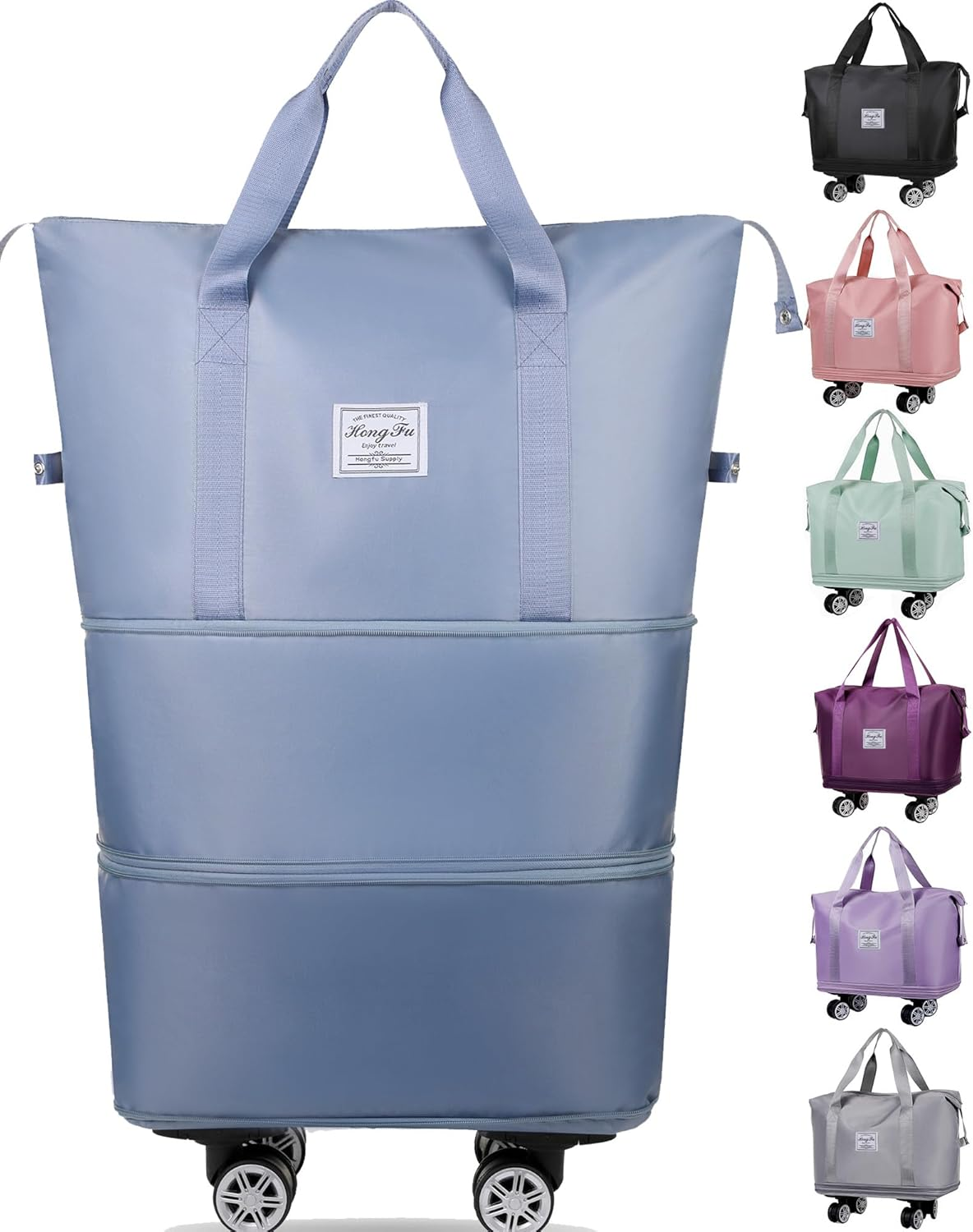 Wymulot Expandable Suitcase, Folding Travel Bag with Wheels, Weekender Travel Bag for Carry-On, Tote Bag with Storage Space，Large Luggage Bag for Business Trips, Camping, Short Trips, Fitness, Misty - Green image number 3