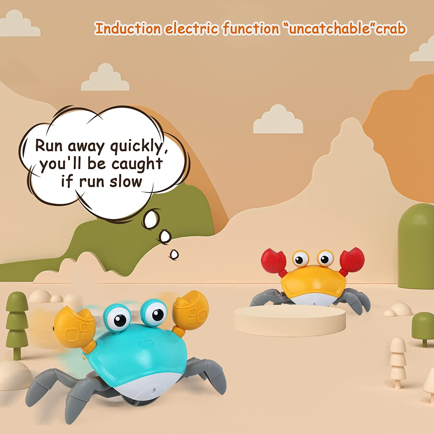 NEWSTYLE Crawling Crab Baby Toy,Walking Dancing Crab Interactive Toys with Automatically Avoid Obstacles,Electronic Light up Musical Toy for Toddlers and Kids,Usb Rechargeable (Orange) image number 3