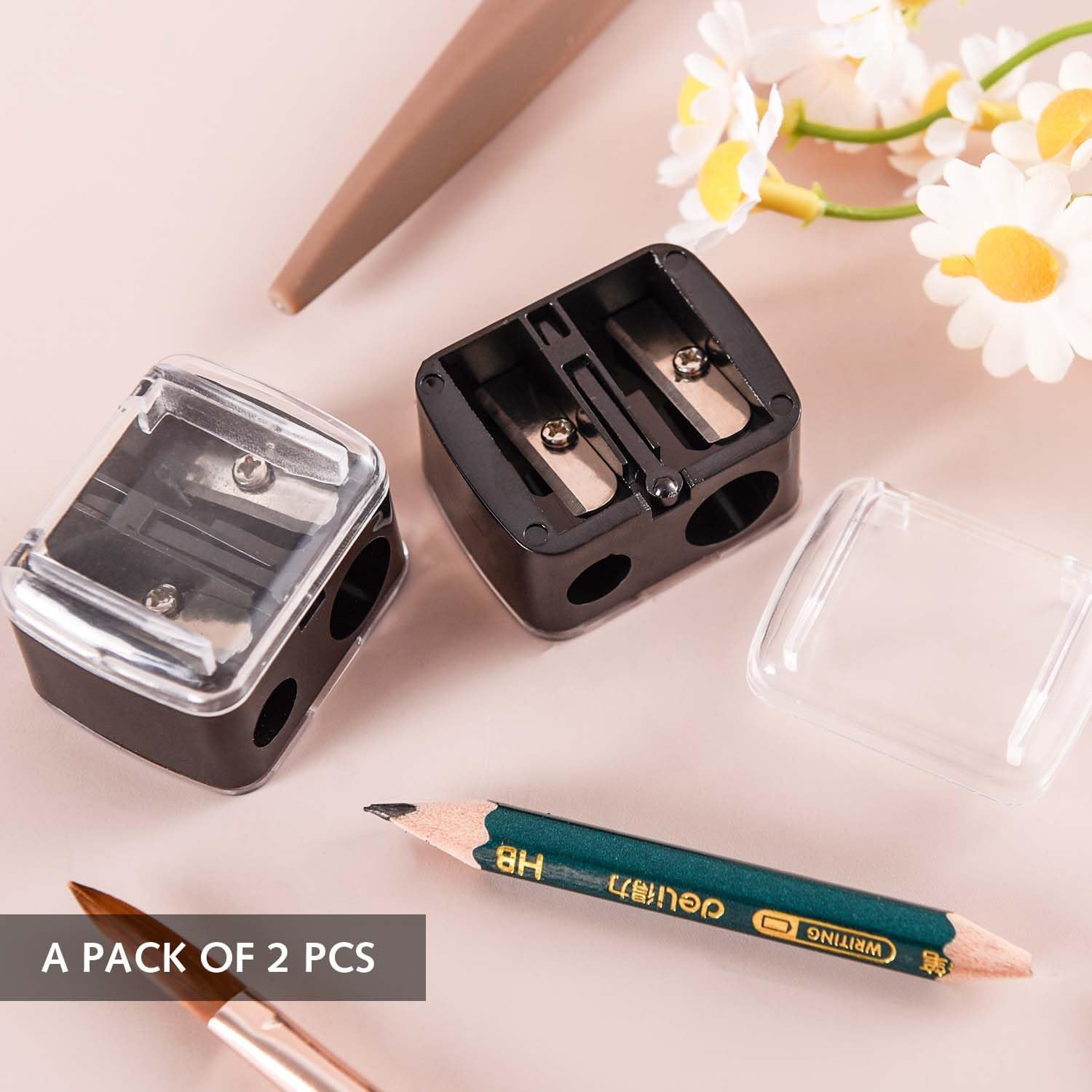 Set of 2 Universal Make-Up Sharpeners, Precision Sharpener for Kajal, Eyeliner, Lipstick & Eyebrow Pencils, with Sharp Blades, Handy for Travel image number 6
