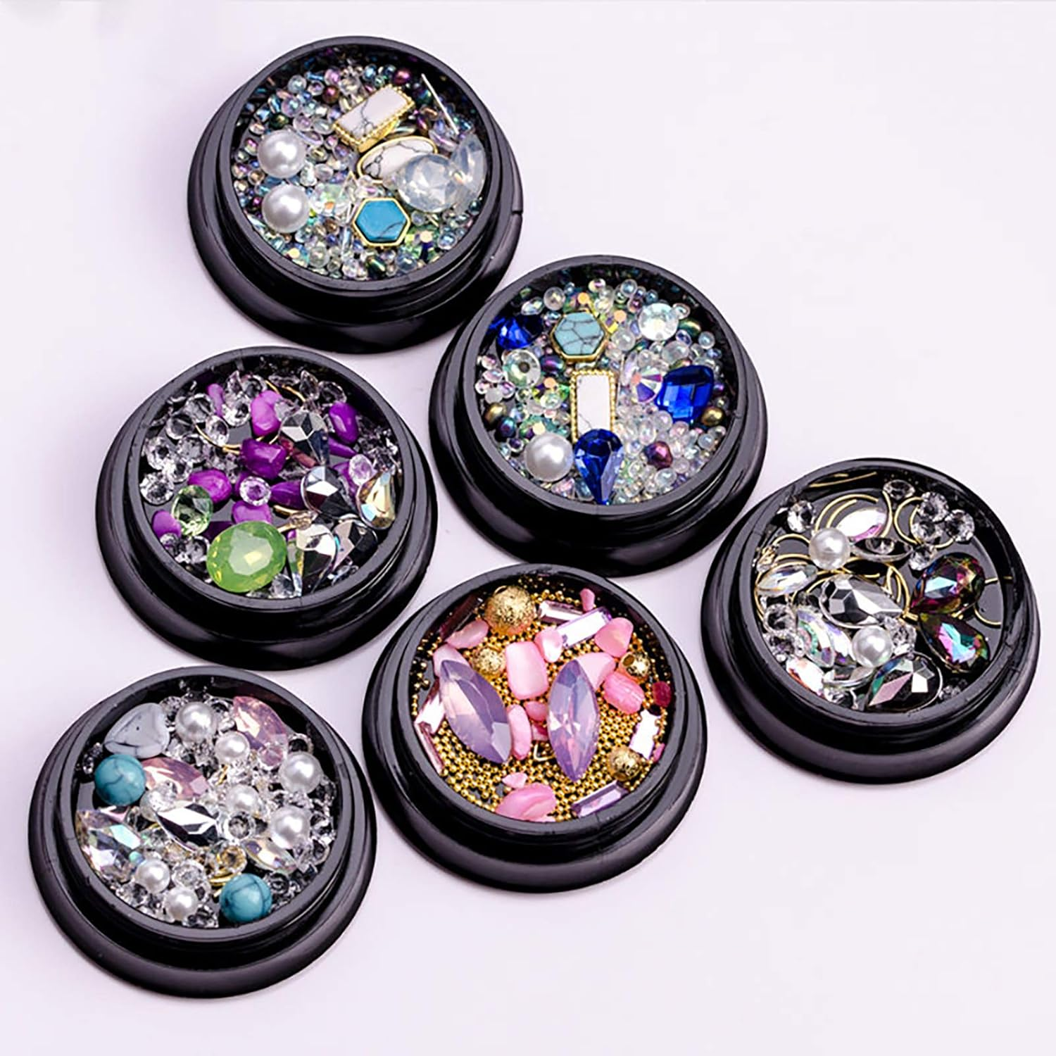 6 Boxes Nail Art Rhinestones Nail Gemstone Rhinestone Decorative Nail Crystal Diamond DIY Mixed Metal image number 1