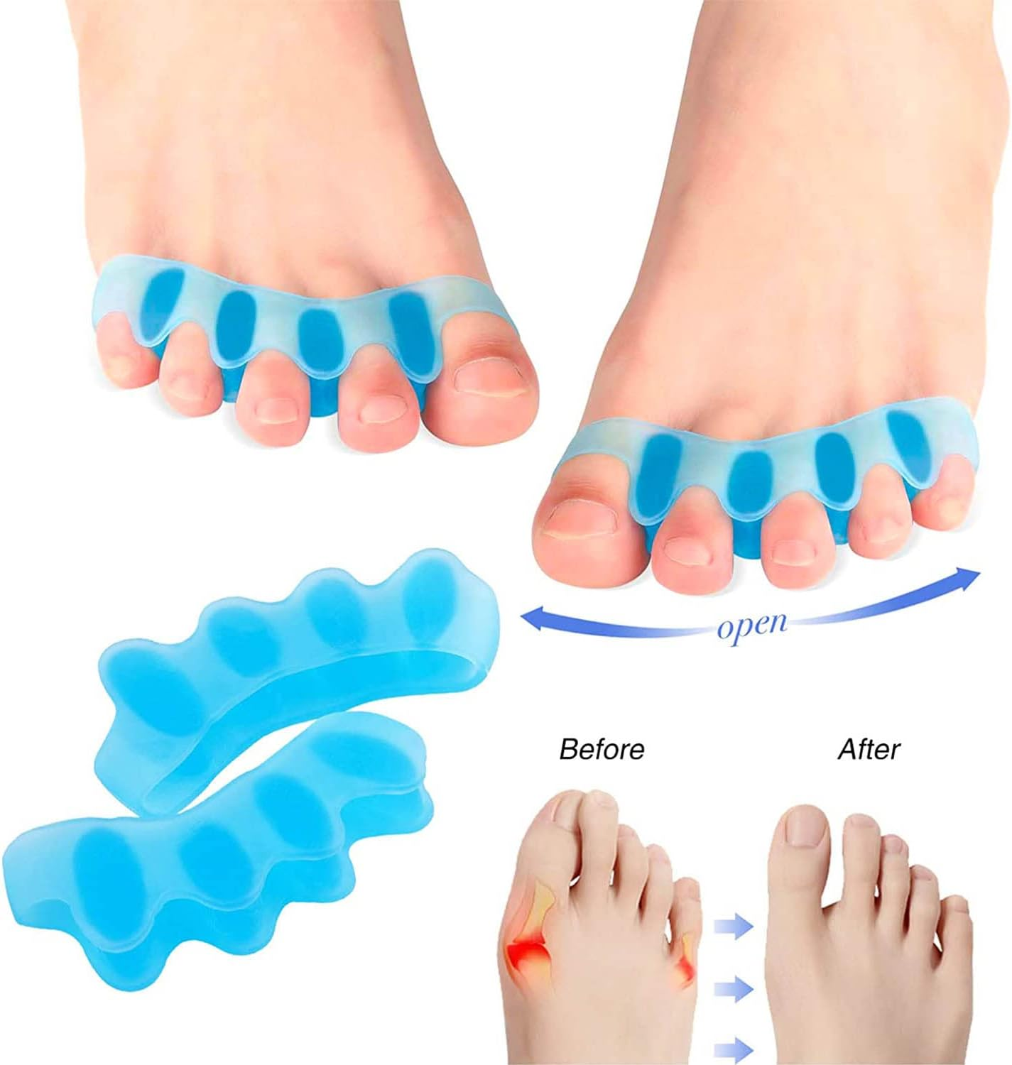 Toe Separators for Women Men, 4 Pair Silicone Toe Dividers Toe Spacers for Plantar Fasciitis Bunions Overlapping Hammer Toe Spacers image number 1