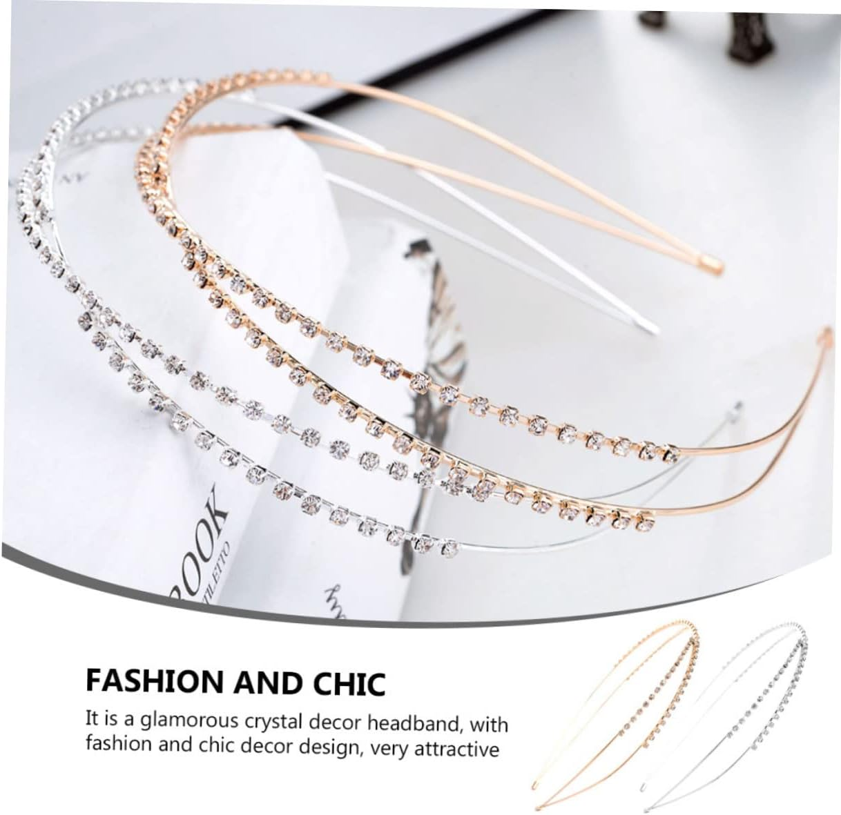 Mikinona 2Pcs Jewelled Headband Rhinestone Women Headband Shiny Bead Hair Bridal Hair Accessories image number 3