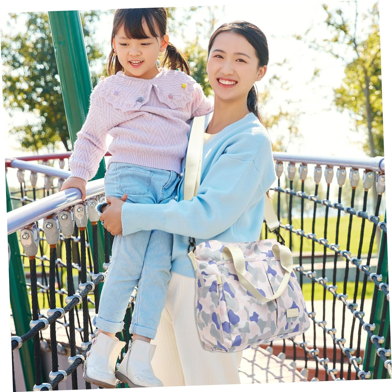 Hohopeti Large Baby Care Storage Bag for Moms Blue Camo Diaper Handbag Multi-Functional Travel Tote Shoulder Strap for Outdoor and Daily Use image number 5