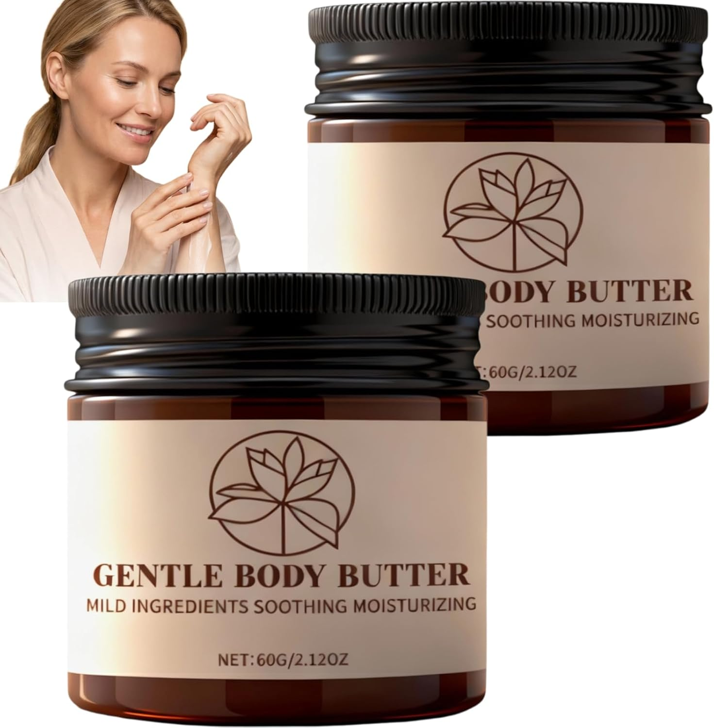 Gentle Body Butter for Dry Skin, Deep Moisturizing Body Cream with Mild Ingredients, Soothing Body Moisturizer for Sensitive Skin, Nourishing Skin Softening Body Butter for Daily Care, 60G (4Pcs)