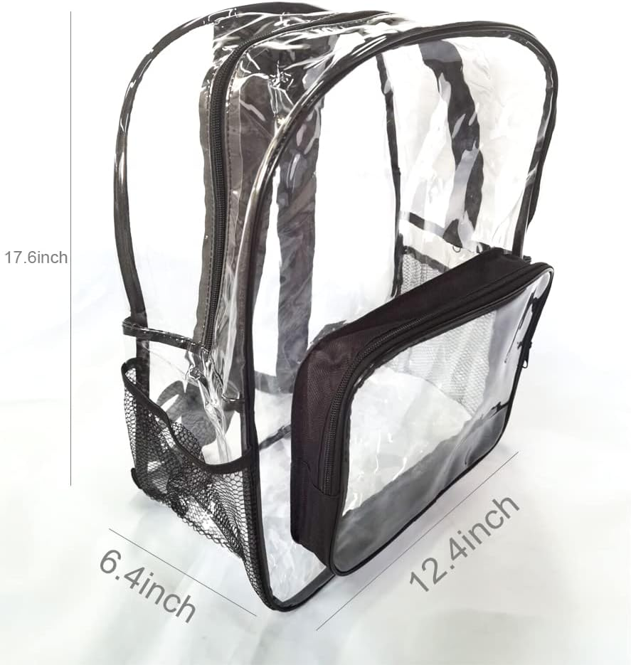 Heavy Duty Clear Backpack with Adjustable Reinforced Straps Front Accessory Pocket - Perfect for Work,School, Security, & Sporting Events, Clear, Large, School image number 3