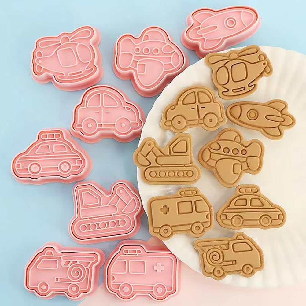 8 Pack Transportation Vehicle Cookie Cutters with Plunger Stamper, Transportation Theme Embossing Cutter for Fondant Biscuit Pastry Cheese Baking image number 3