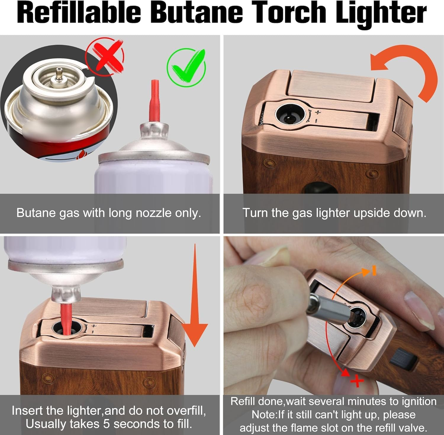 5-In-1 Torch Lighter with V Cutter, Punch, Holder, Nubber, Adjustable Windproof 4 Jet Flame, Multi-Functional Lighter Accessories,Butane Refillable Lighter for Travel, Outdoors (Brown) image number 3