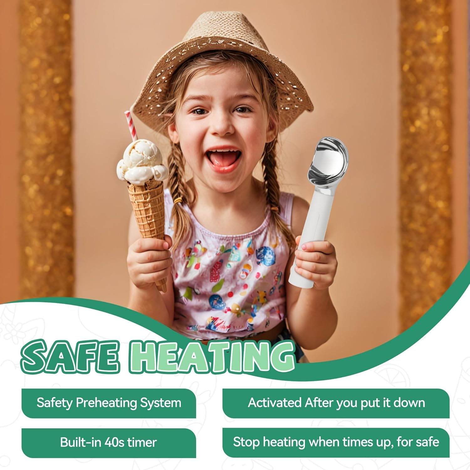 Heated Ice Cream Scoop &ndash; Electric Scooper for Hard Ice Cream and Desserts, Handheld Heating up to 158&deg;F, Rechargeable with LED Display, Easy to Clean, Ideal Summer Gift (White)