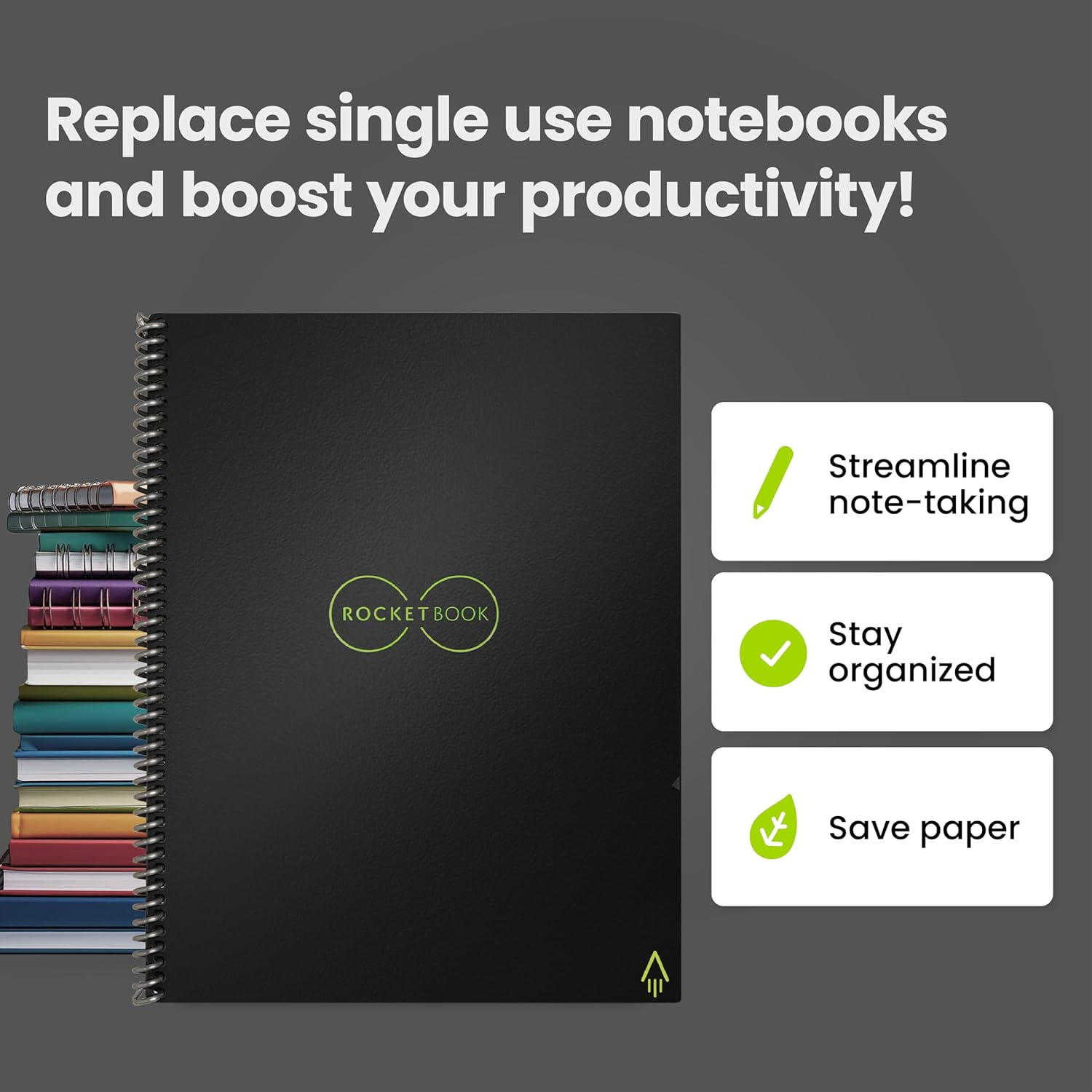 Rocketbook Core Reusable Smart Notebook | Innovative, Eco-Friendly, Digitally Connected Notebook with Cloud Sharing Capabilities | Lined, 8.5" X 11", 36 Pg, Infinity Black image number 6