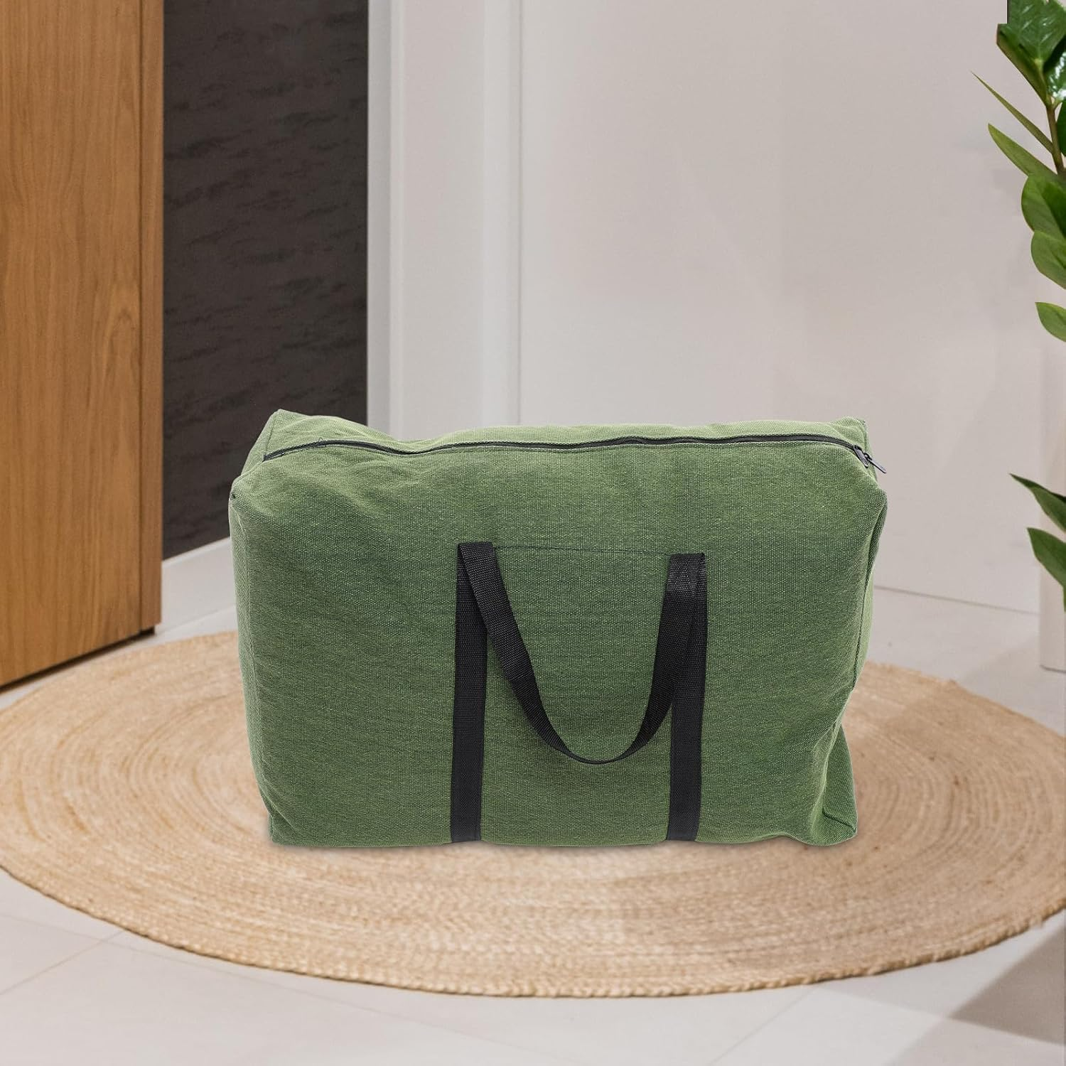 NOLITOY Large Olive Green Canvas Travel Duffle Bag with Zipper and Handle, Thickened Military-Style Luggage Storage Weekender Bag for Travel and Moving Random Color image number 6