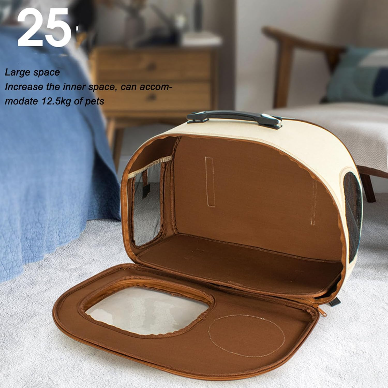 Cat Carrier with Wheels, 12.5KG Silent Pet Trolley Case, Breathable Portable Wheeled Pet Backpack, for Travel Hiking Camping image number 4