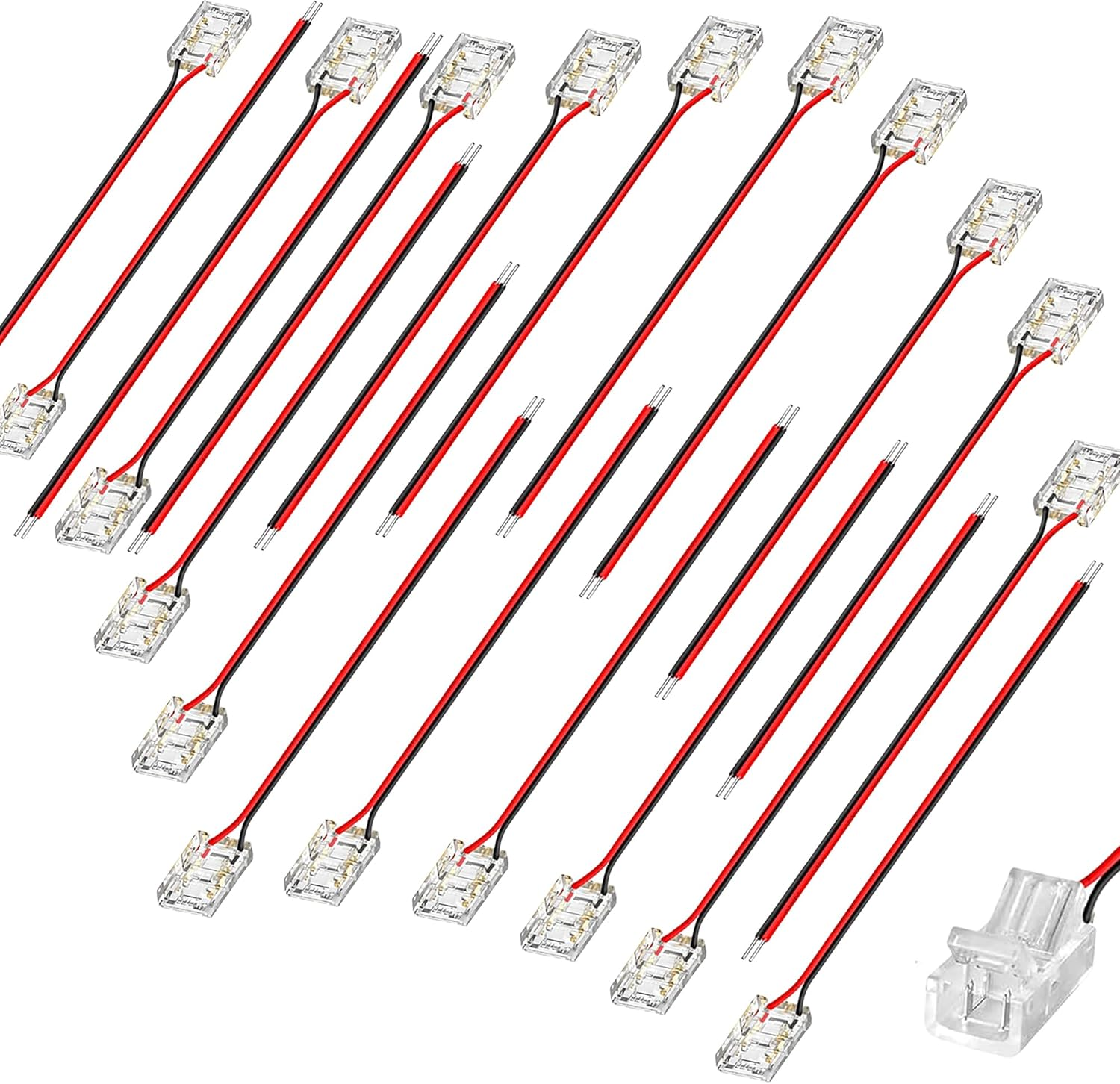 Clearhill 10Mm 2Pin 20Packs COB LED Strip Connectors,Solderless Strip to Wire Connectors + 10Cm Cable-Gapless Connection for 10Mm Single Color COB LED Strips image number 3