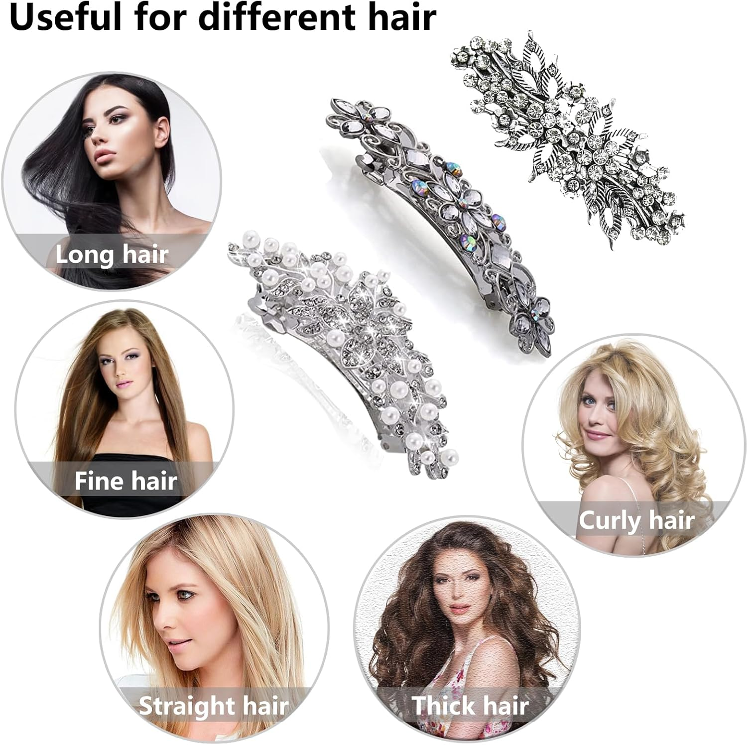 Rhinestone Pearl Hair Clips,3Pcs Antique Crystal Barrette Silver Flower Leafy Pins Elegant Jewelry Hair Decorations Accessories Head Pieces for Women Bridal Wedding Party Gift image number 1